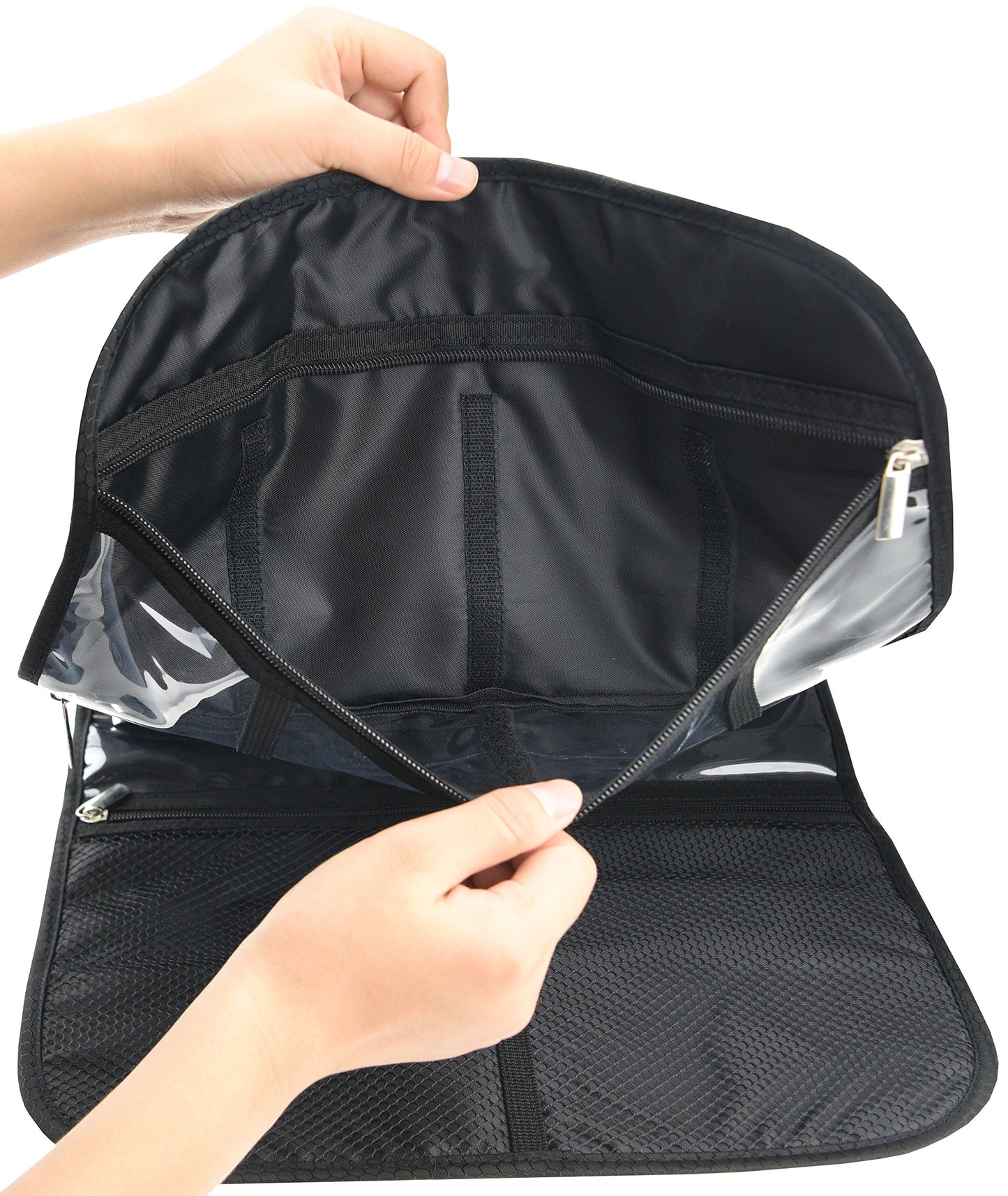 Freegrace Premium Hanging Toiletry Bag for Travel - Cosmetic, Jewelry, Toiletry, Makeup & Accessory Storage Organizer Bag, Large Size for Women & Men (Black)