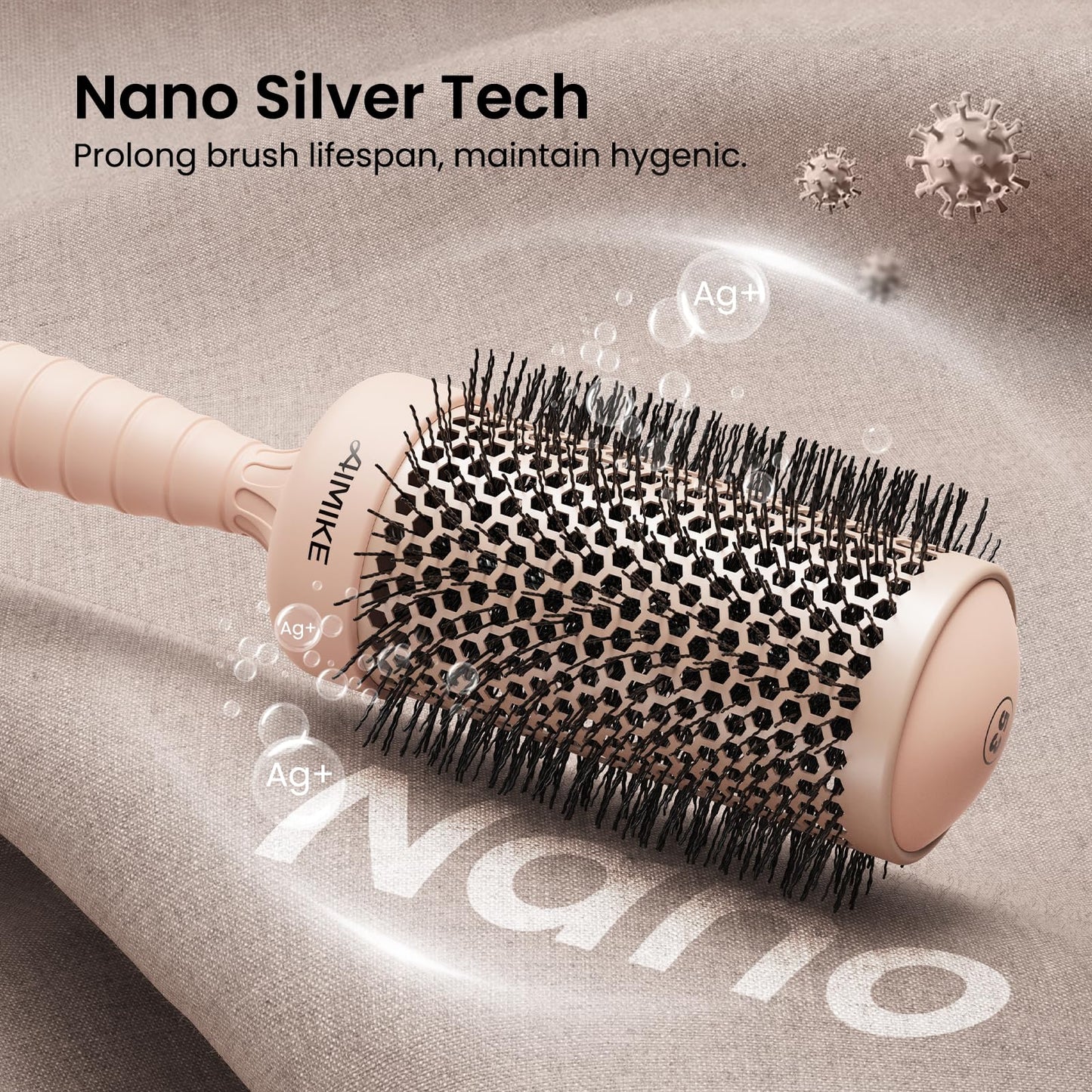 AIMIKE Round Hair Brush, 2.1 inch Nano Ion Thermal Ceramic Tech, Large Round Brush for Blow Drying & Styling, Maximum Volume and Shine, Barrel 2.1 inch, for Thick Curly Hair, Unisex