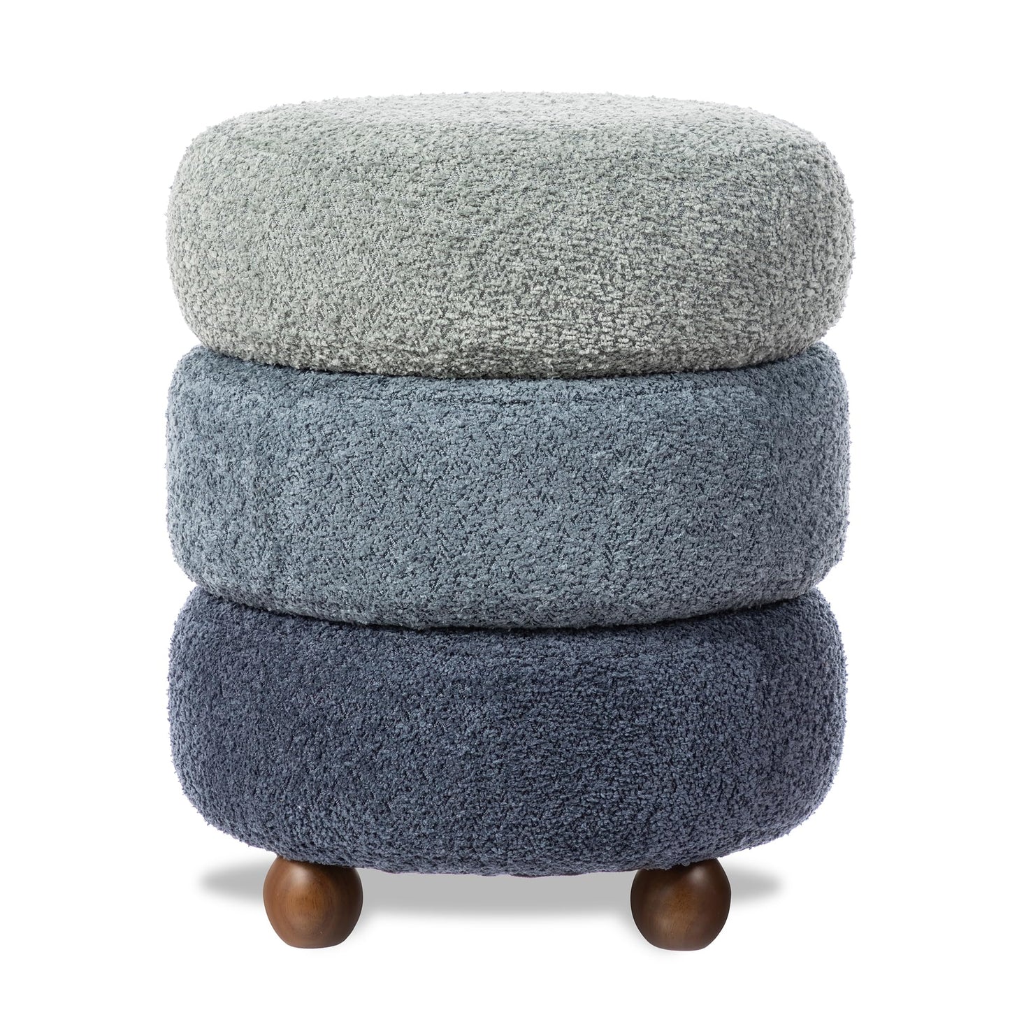 Glitzhome Round Ottoman with Storage, Small Foot Stool, Modern Accent Stool Upholstered Vanity Stool with Rubberwood Ball Feet for Bedroom Living Room Dorm Room, Gradient Blue