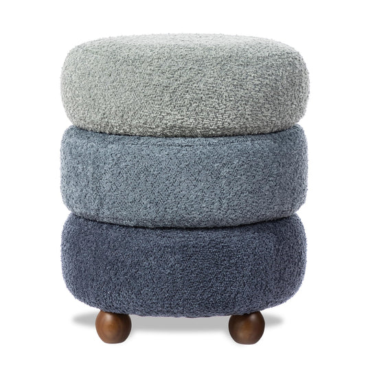 Glitzhome Round Ottoman with Storage, Small Foot Stool, Modern Accent Stool Upholstered Vanity Stool with Rubberwood Ball Feet for Bedroom Living Room Dorm Room, Gradient Blue