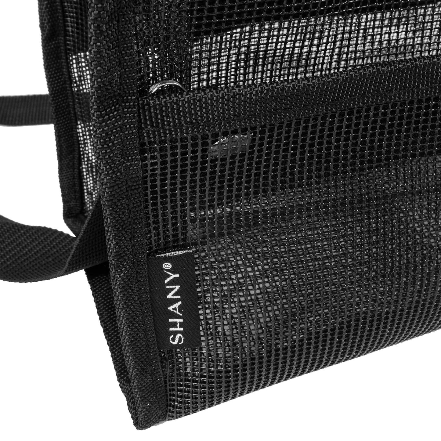 SHANY Collapsible Makeup Tools Travel Mesh Bag – Large See-Thru Travel Tote with Shoulder Straps – Water-Resistant with Zippered Pockets – Black