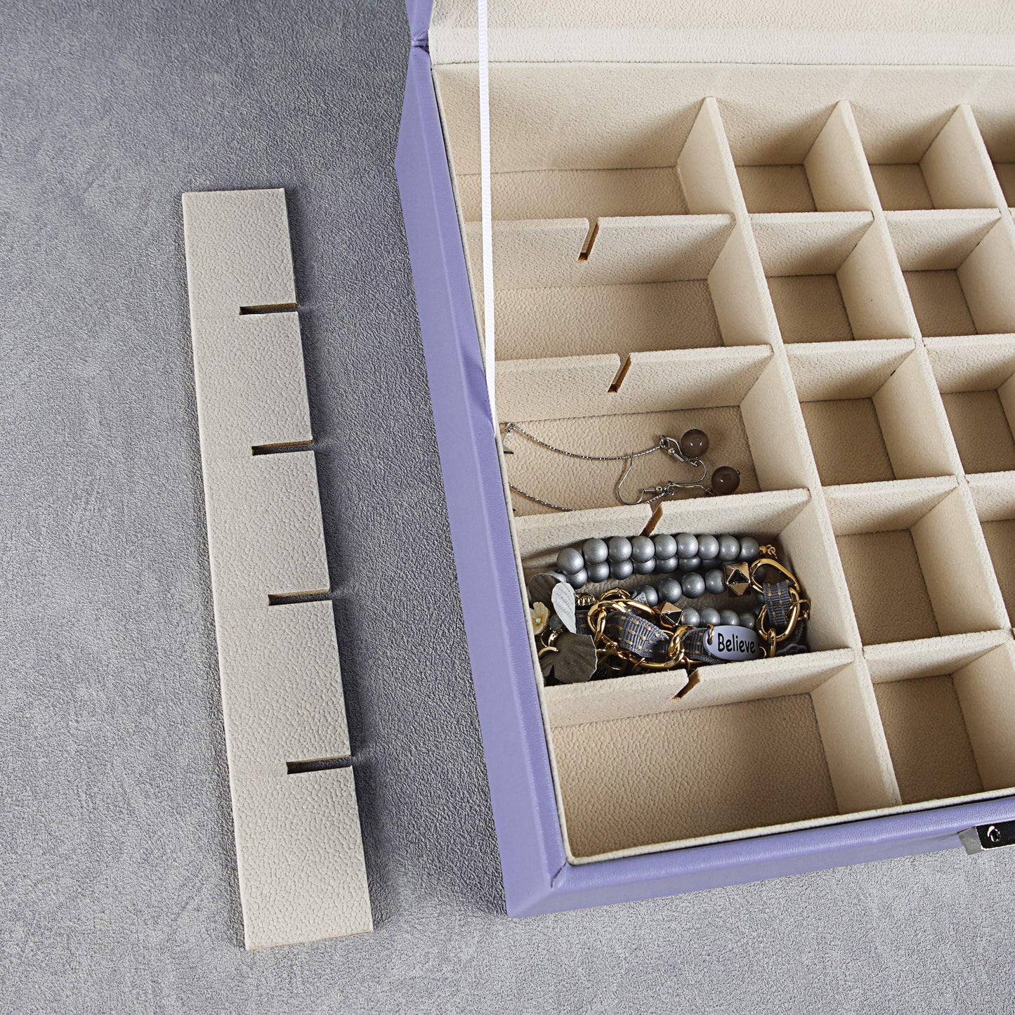 Frebeauty Earring Organizer Classic Jewelry Box 50 Slots Double Layer Jewelry Storage Case with 6 Necklace Hook and Bracelet Pocket(Purple)