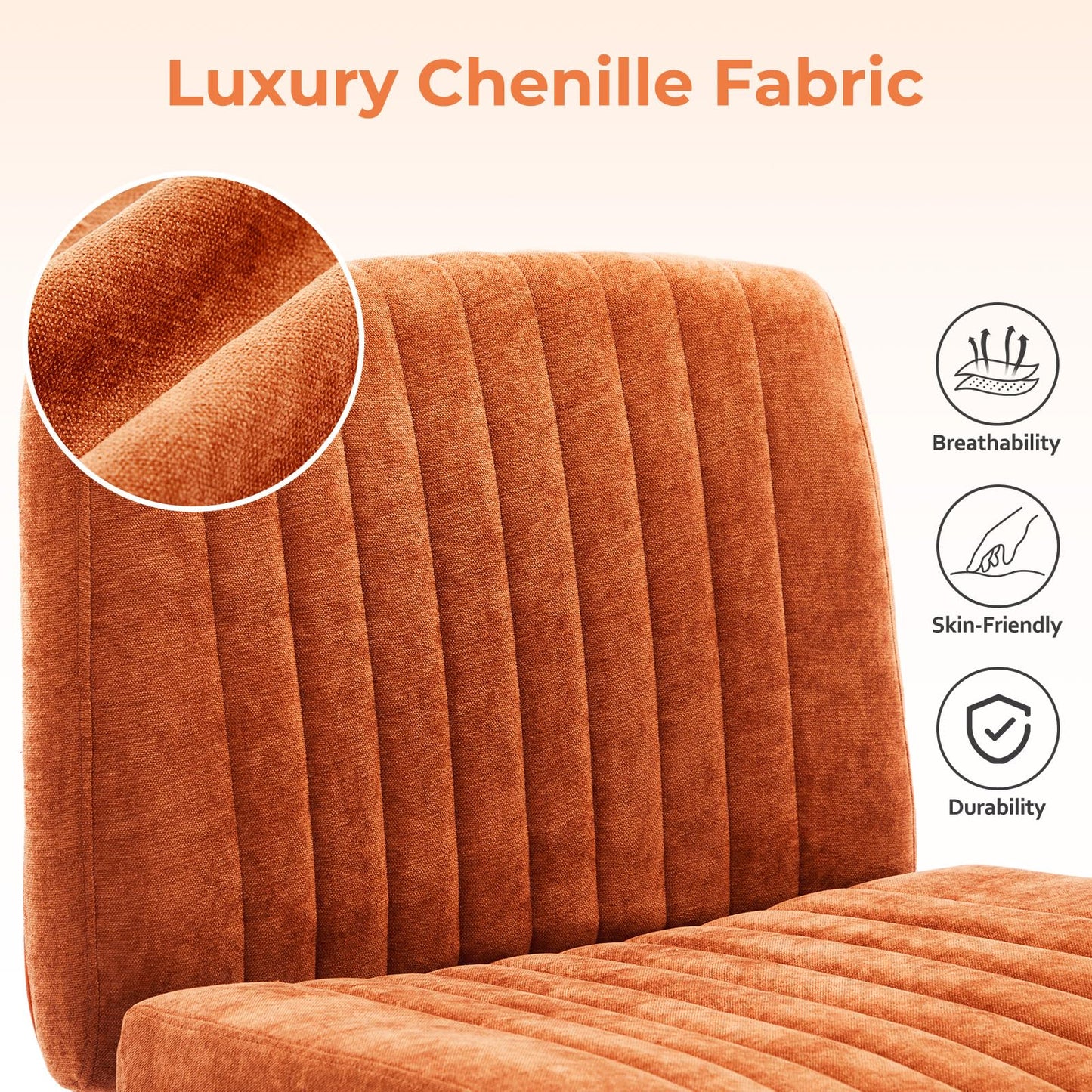 shipborne Convertible Base Criss Cross Chair with Pocket Springs & Thicker and Wider Cushions, Armless Legged Office Chair Relieves Back Pain, Swivel Vanity Chair for Living Room/Office, Orange