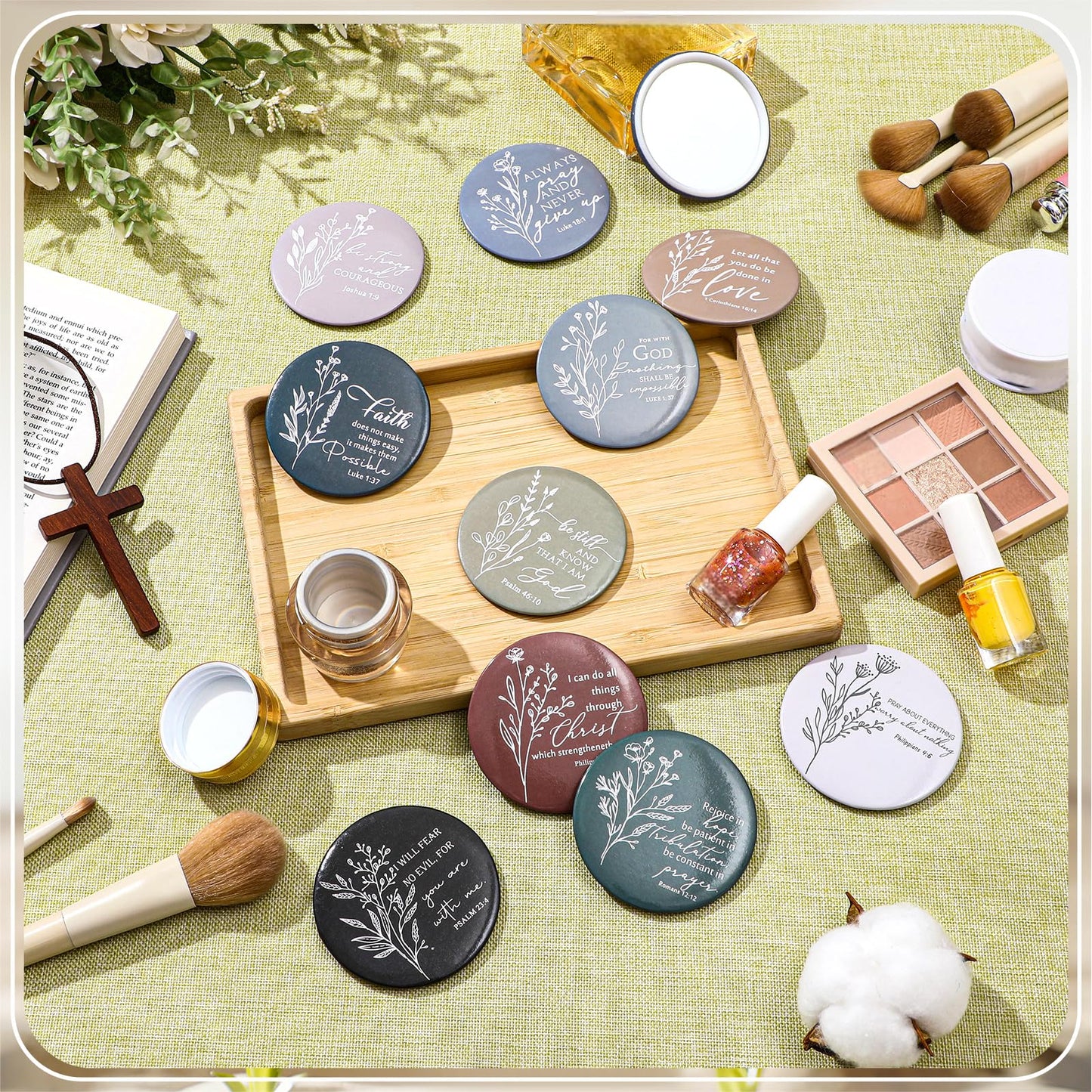 GlikCeil 40 Pcs Christian Compact Mirror Bulk for Women Inspirational Bible Verse Pocket Mirrors Mini Purse Makeup Mirror Christian Church Gift for Women VBS Church Party Favors