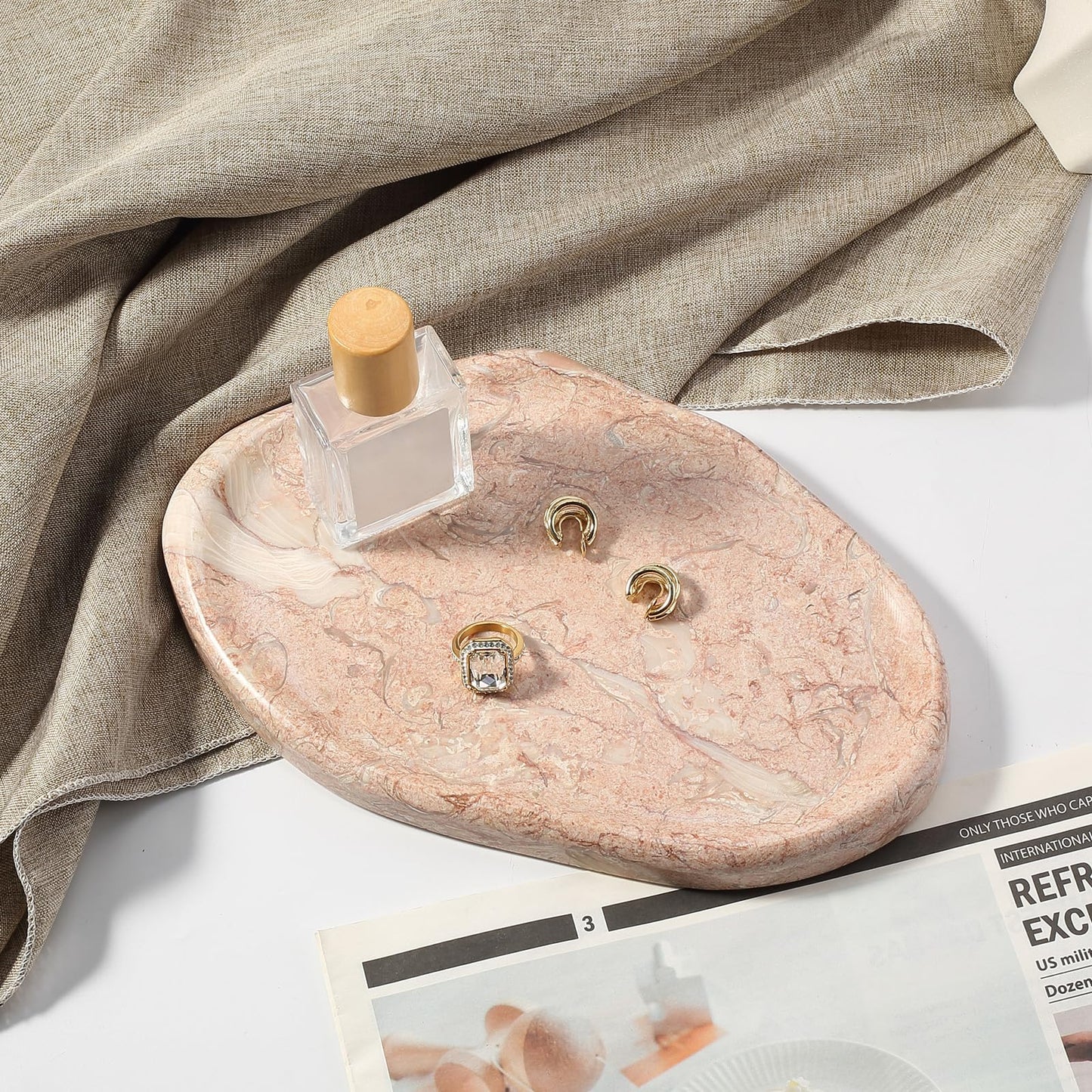 Koville Luxurious Natural Pink Marble Vanity Tray, Cloud Shape Serving Stone Key Tray for Home Decor, 10" x 7" Marble Storage Trays for Bathroom, Stone Plate Holder for Perfume, Candle and Jewelry