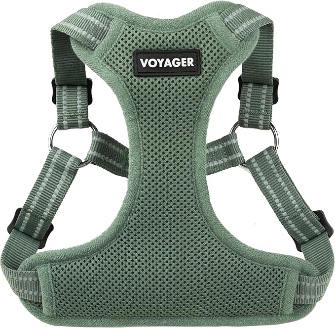 Best Pet Supplies Voyager Mesh Dog Breathable Harness Reflective Stitching, All Weather Adjustable for Walking Training, or Running - Heavy Duty & Durable, Moss Green, XL