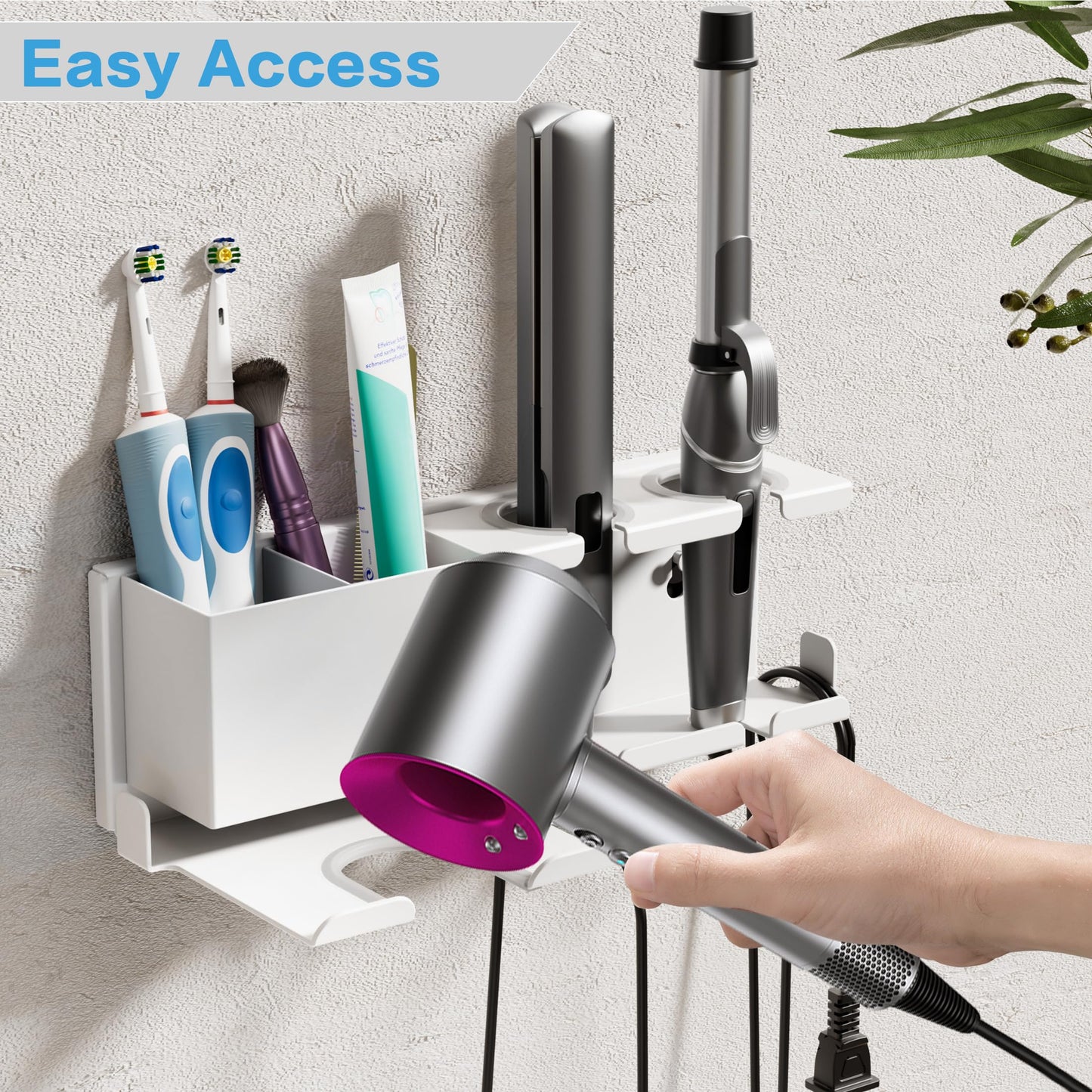 BOIVSHI Hair Dryer Holder, Hair Tool Organizer Wall Mount, Metal Blow Dryer Holder, Curling Iron Holder, Curling Iron, Hair Dryer Wall Mount, Bathroom Accessories Tools Organizer, White