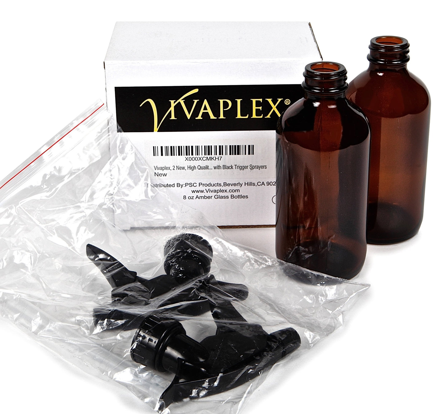 Vivaplex 8 oz Amber Glass Bottles with Black Trigger Sprayers - 2 pk