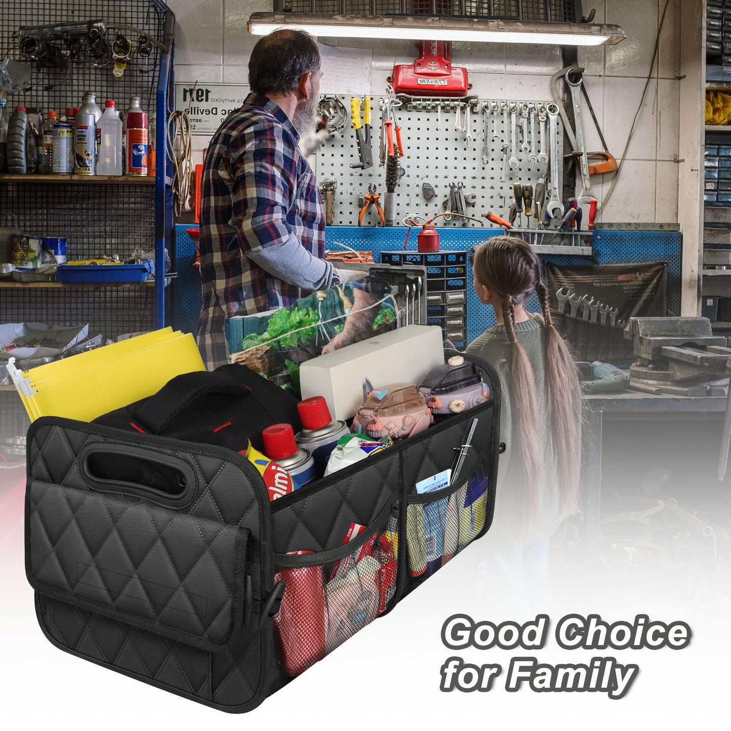Deosk Car Trunk Organizer for SUV, Car Organizers and Storage with Reinforced Handles, Car Accessories for Women/Men 50LWaterproof Polyester Trunk Organizer, Black