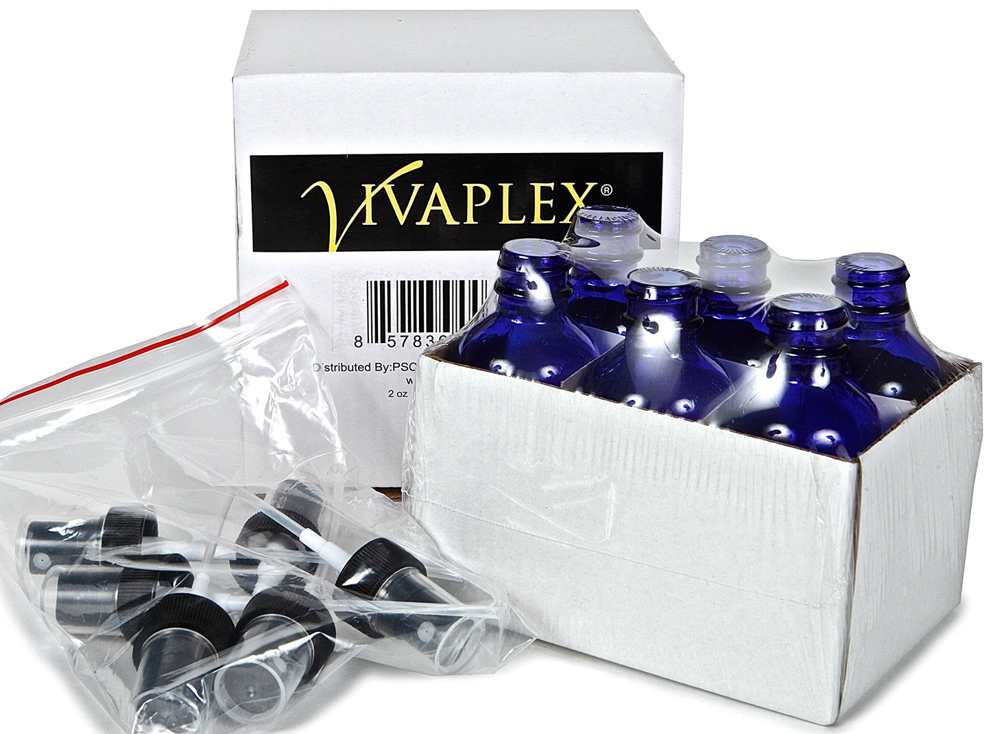 Vivaplex 6, Cobalt Blue, 2 oz Glass Bottles, with Black Fine Mist Sprayers