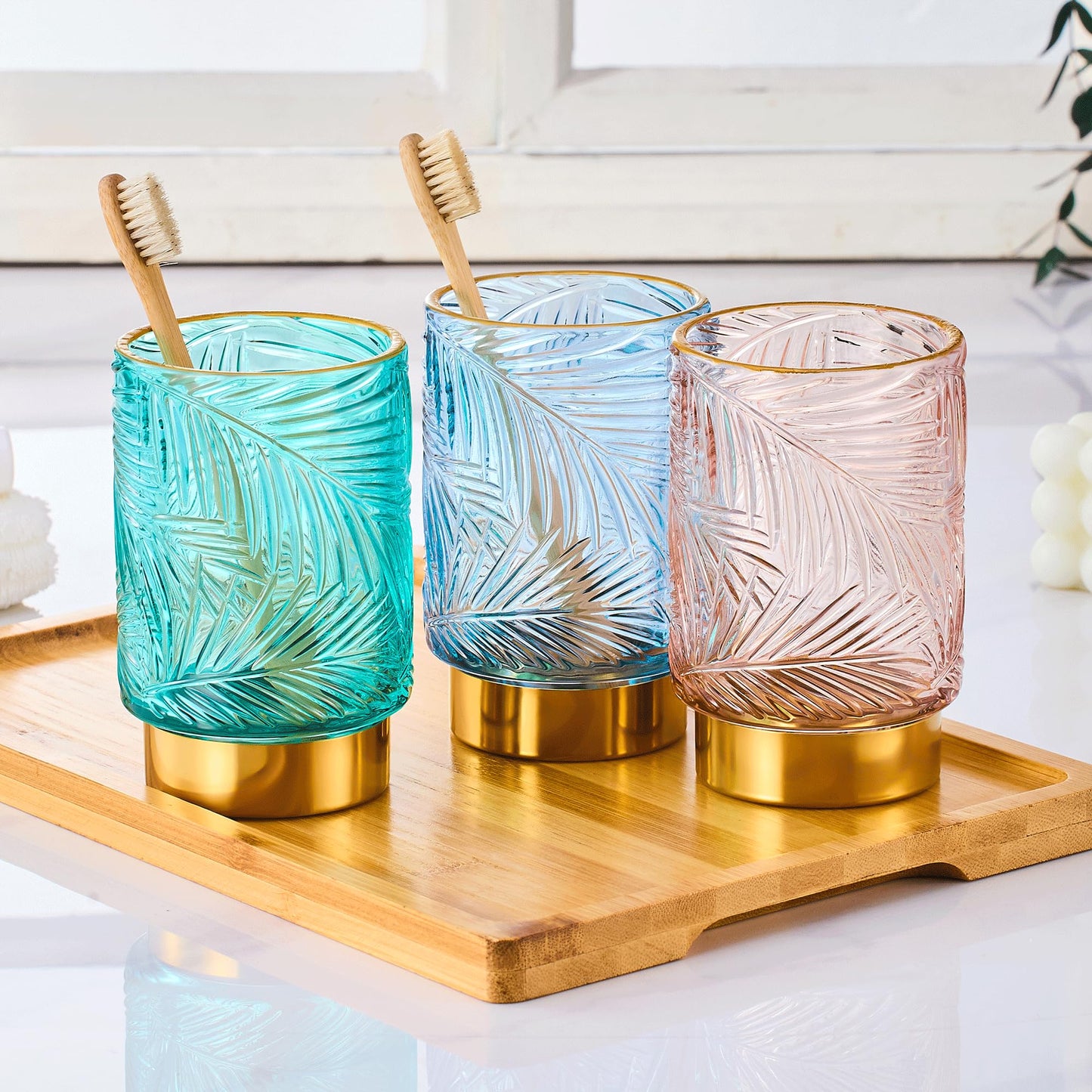 LEICURACE Makeup Brush Holder Organizer,Toothbrush Holders,Desk Pen Pencil Holder,Multifunctional Vintage Glass Brush Cup（A43-3-US）