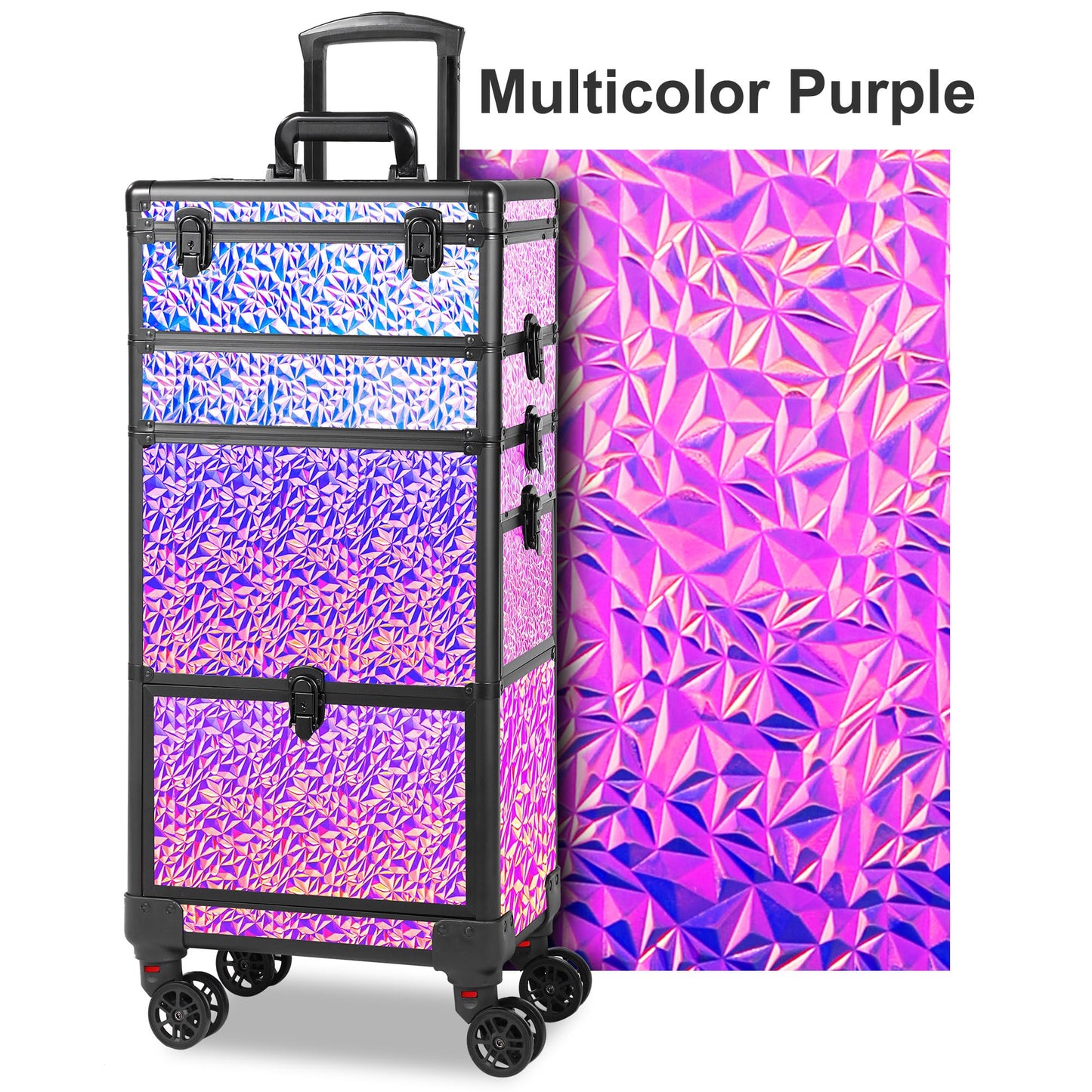 GALHUBIS Rolling Makeup Case with Large Drawer, Makeup Train Case with Tray, Cosmetology Case on Wheels, Travel Makeup Case Organizers, Professional for Salon Barber, Nail, Tattoo, Multicolor Purple
