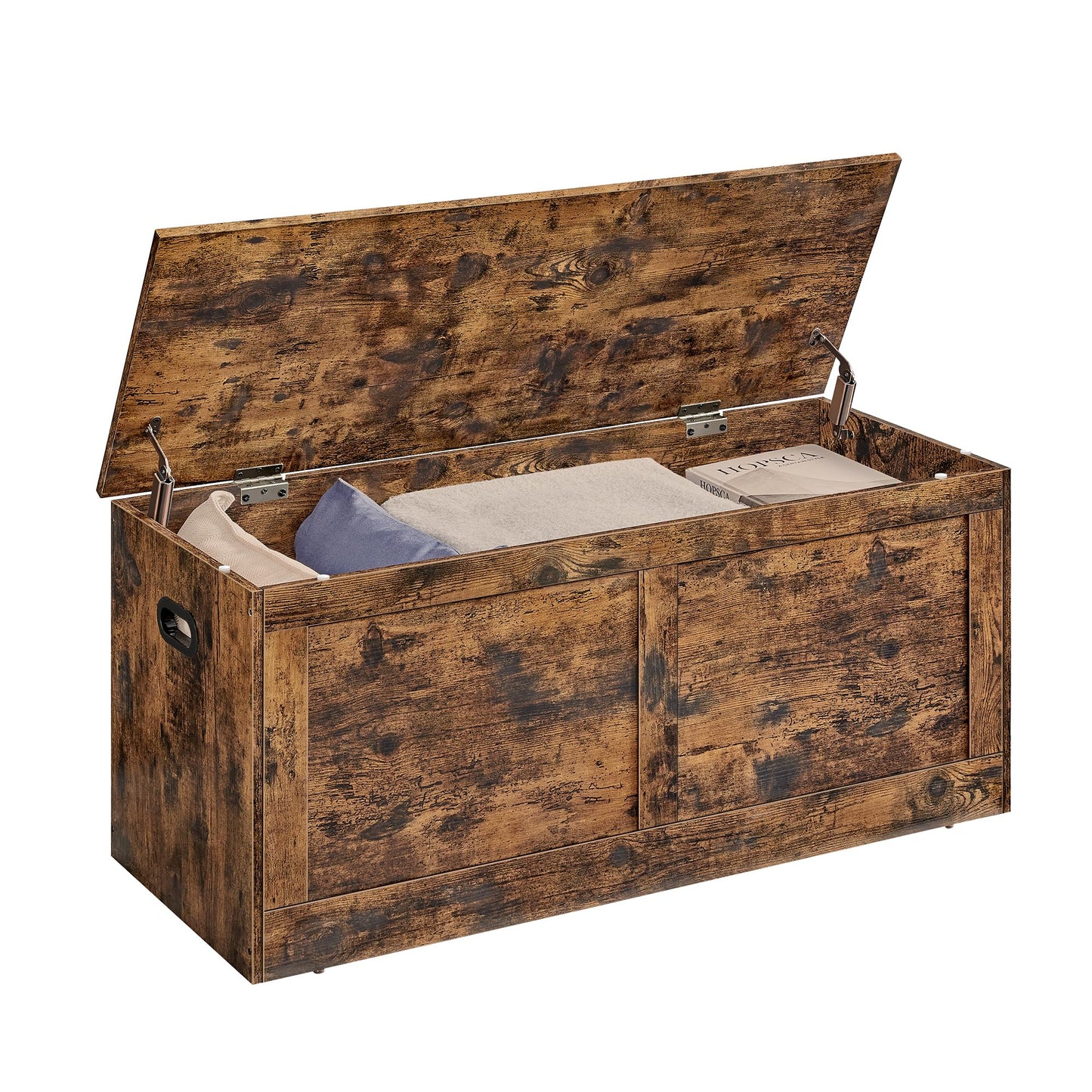 VASAGLE Storage Chest, Storage Trunk with 2 Safety Hinges, Storage Bench, Shoe Bench, Farmhouse Style, 15.7 x 39.4 x 18.3 Inches, for Entryway, Bedroom, Living Room, Rustic Brown ULSB164K01