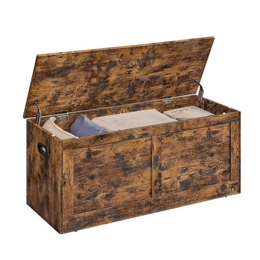 VASAGLE Storage Chest, Storage Trunk with 2 Safety Hinges, Storage Bench, Shoe Bench, Farmhouse Style, 15.7 x 39.4 x 18.3 Inches, for Entryway, Bedroom, Living Room, Rustic Brown ULSB164K01