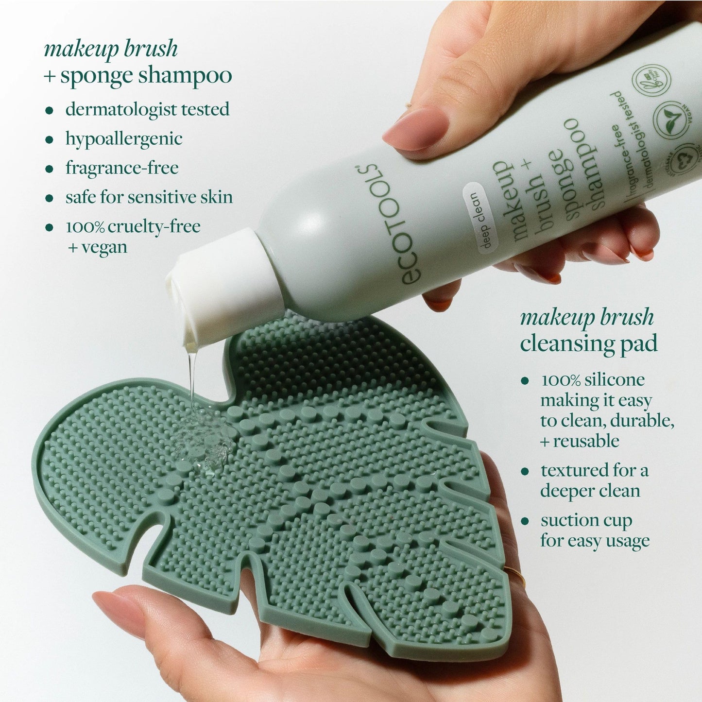 EcoTools Makeup Brush Cleansing Pad + Deep Clean Shampoo Bundle, Brush Cleaner Mat & Cleanser for Deep Cleaning Tools, Clean Formula, Cruelty-Free, & Vegan, 2 Piece Set