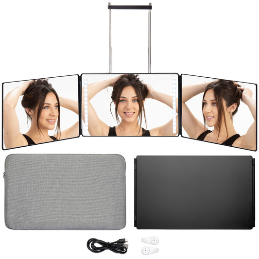 Bluelilly Co. 3 Way Mirror, Three Way Mirror for Braiding Hair & Hair Styling, LED Mirror, 360 View