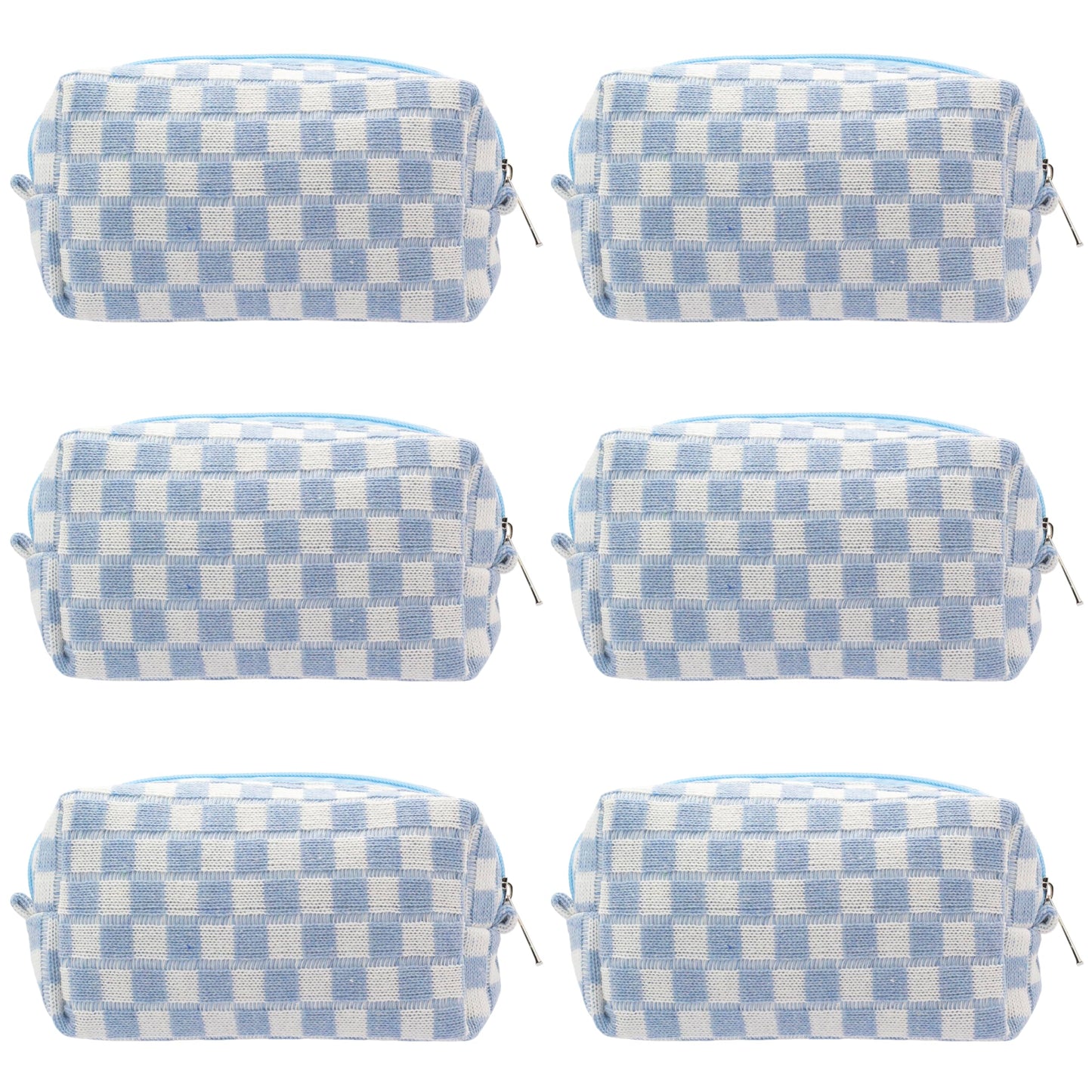 PAZIMIIK Checkered Makeup Bag for Purse Portable Zipper Make Up Pouch Small Cosmetic Case for Travel Accessories (6PCS Blue)