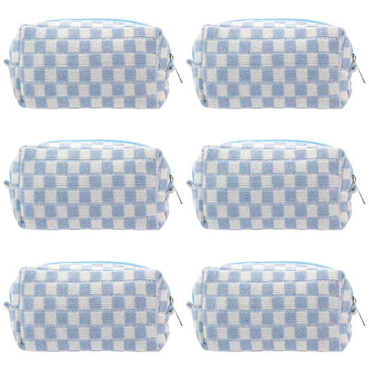 PAZIMIIK Checkered Makeup Bag for Purse Portable Zipper Make Up Pouch Small Cosmetic Case for Travel Accessories (6PCS Blue)