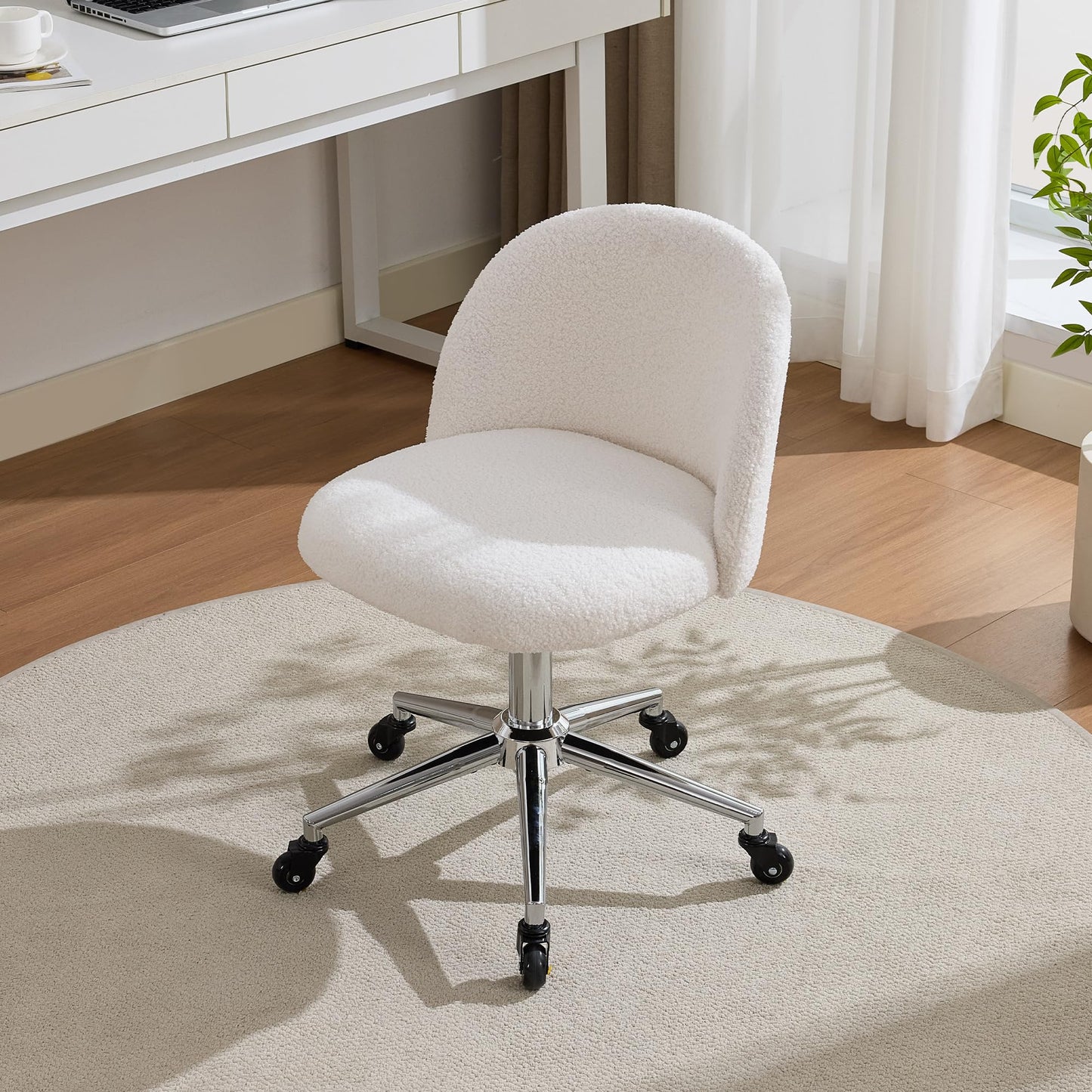 Forfutra Home Office Chair with Quiet Wheels - Armless Vanity Chair Vanity Stool, 360 Swivel Height Adjustable White