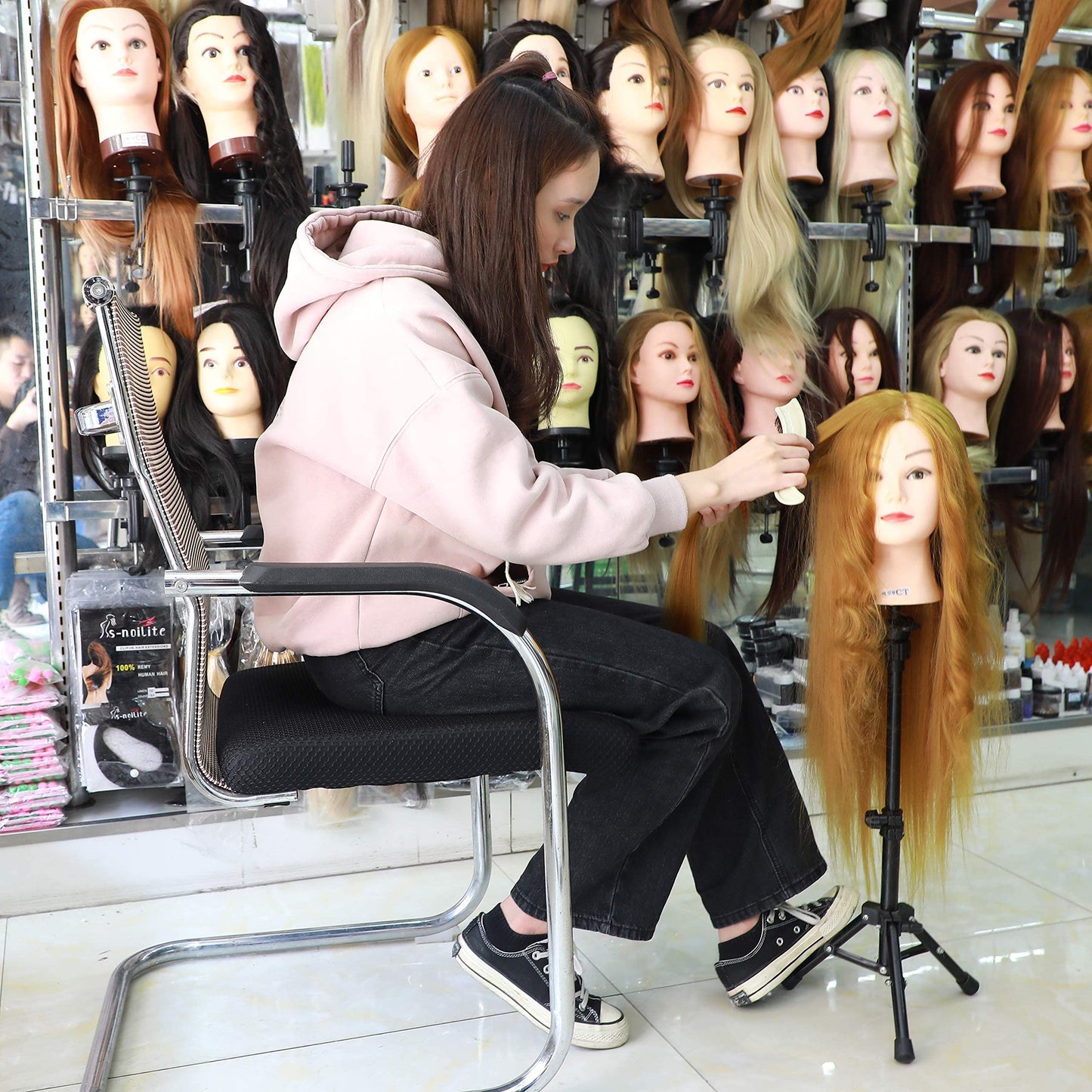 AliLeader 25 Inch Wig Head Stand Adjustable Mannequin Head Stand Wig Stand Tripod with Head Adjustable Wig Tripod Stand for Training Heads and Canvas Block Head