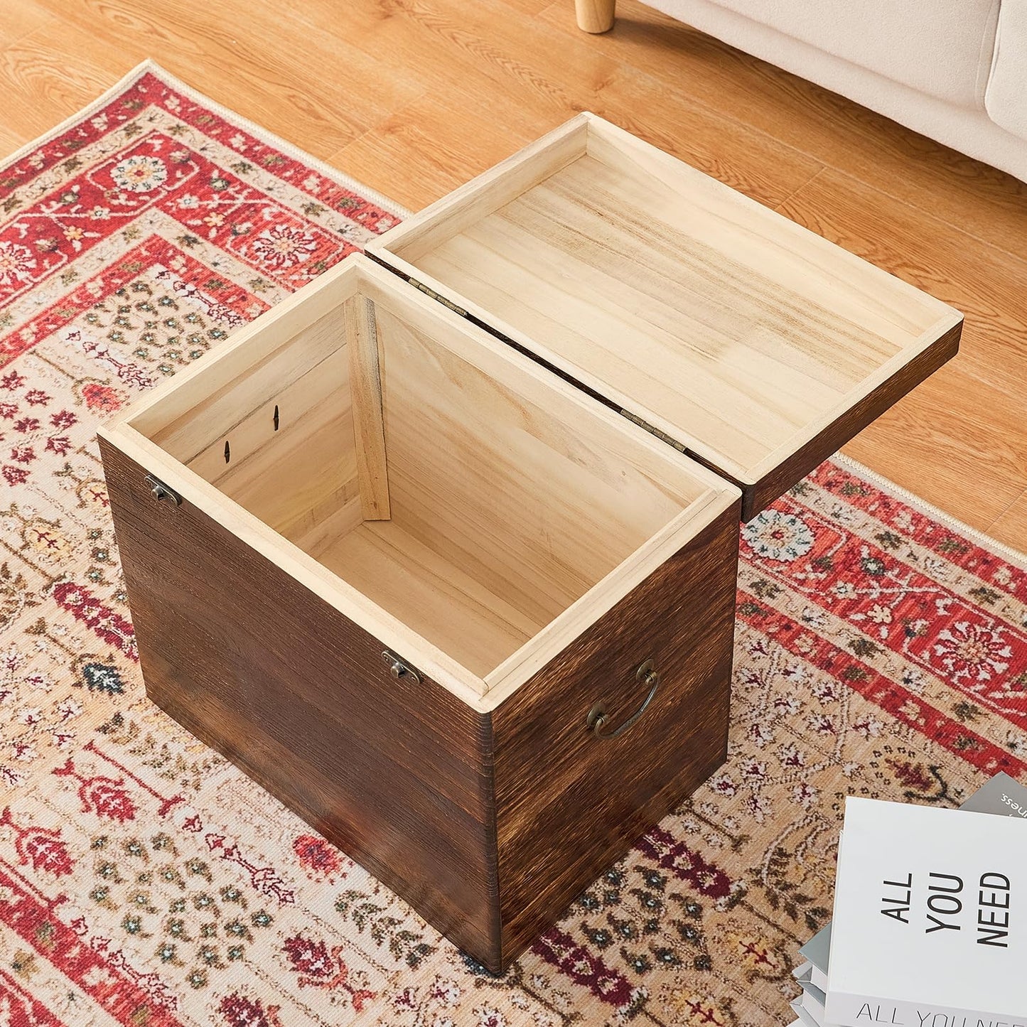 GZQWDC Wooden Storage Chest,Rustic Trunk Box,Storage Box for Living Room, Bedroom, Entryway,Dark Brown (S)