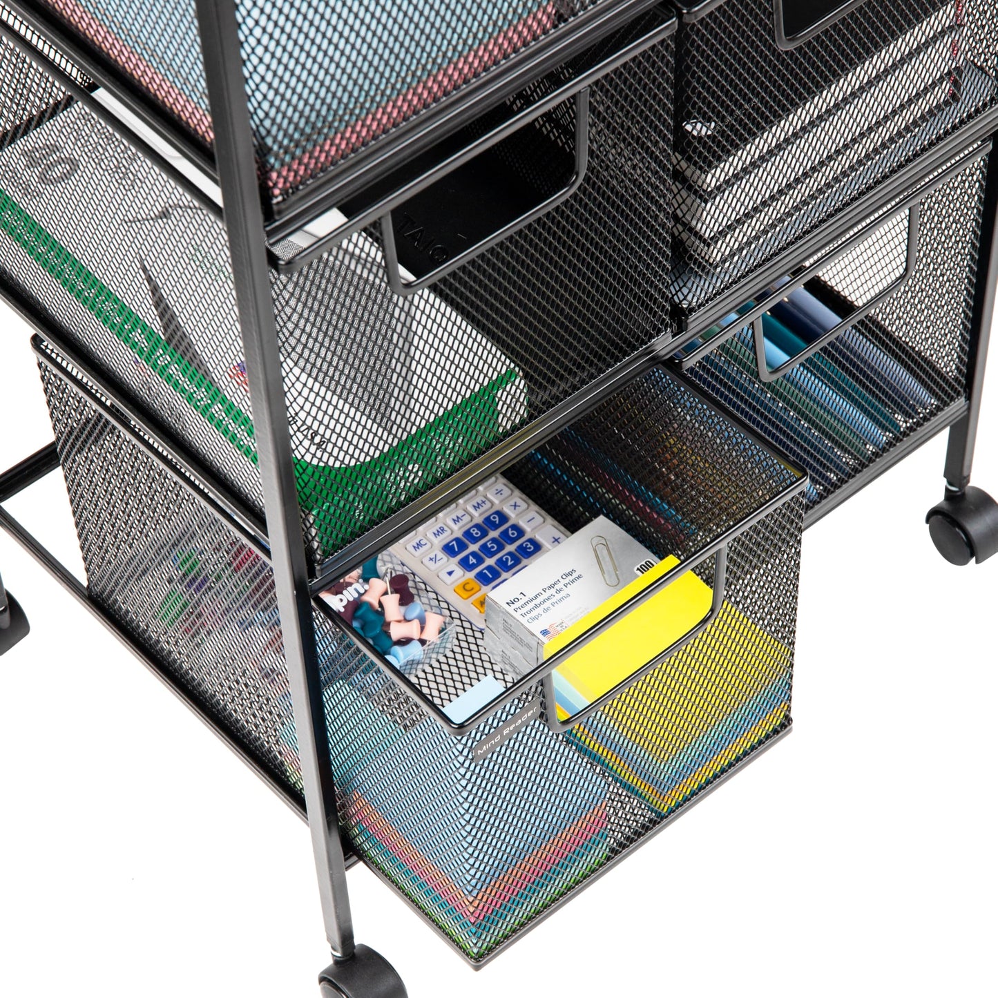 Mind Reader Multipurpose Rolling Cart with Drawers, Office Storage Organizer, Utility Cart, Metal Mesh, Black