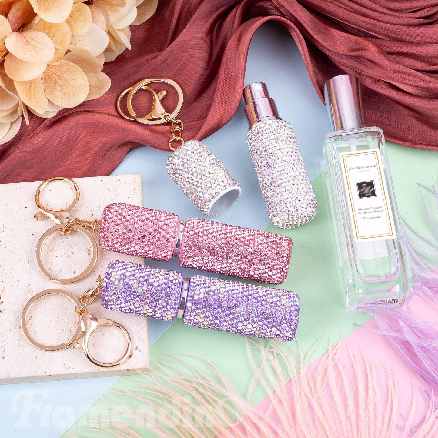 Framendino, 3 Pack 5ML Perfume Bottle Crystal Empty Spray Dispensers With Keychain for Travel