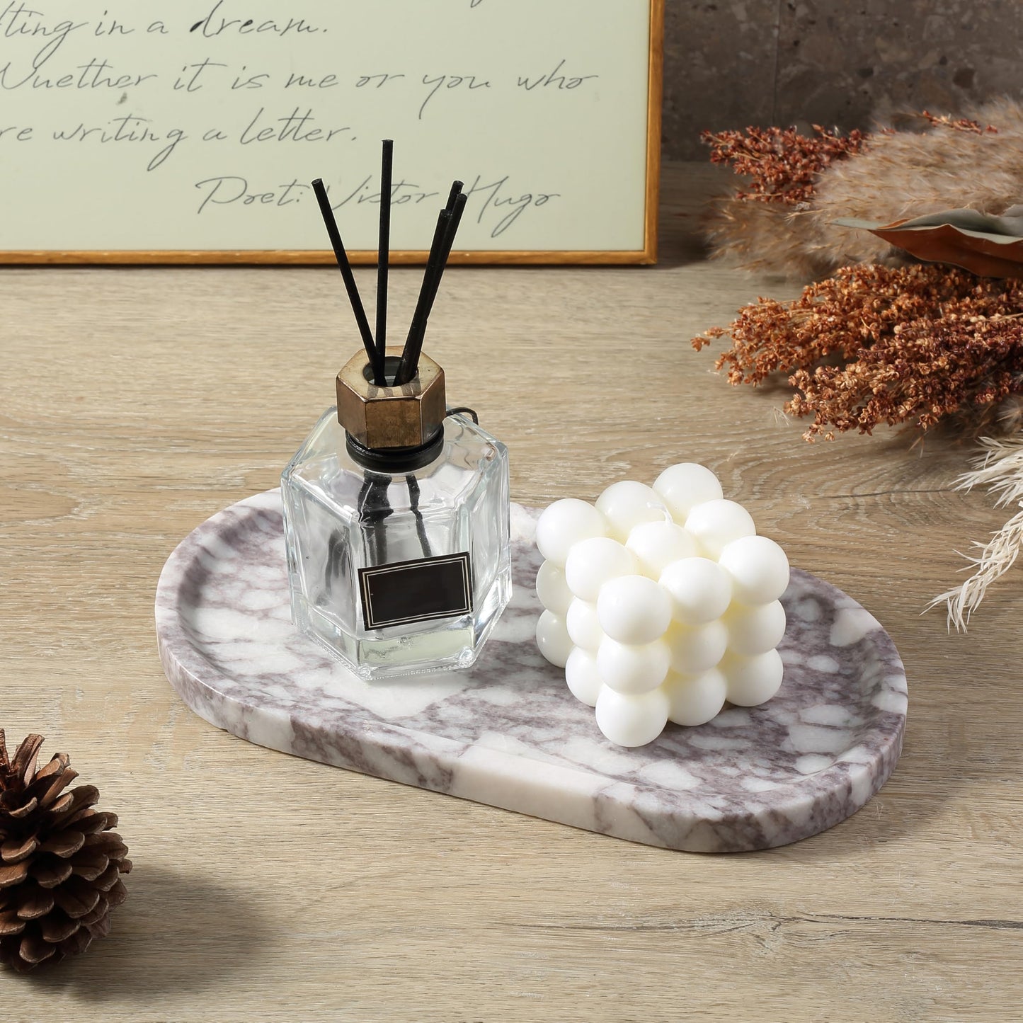 Koville Real Luxurious Natural Marble Vanity Tray, 10"x5" Calacatta Viola Marble Catchall Tray for Bathroom, Stone Perfume Trays Jewelry Dish for Dresser, Genuine Stone Storage Tray for Home Decor