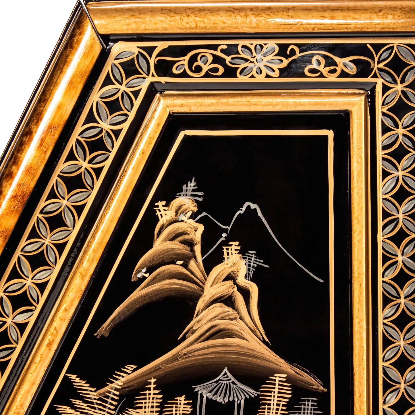 Red Lantern Hand Crafted Artisanal Black Lacquer Secretary Desk - Royal Ladies