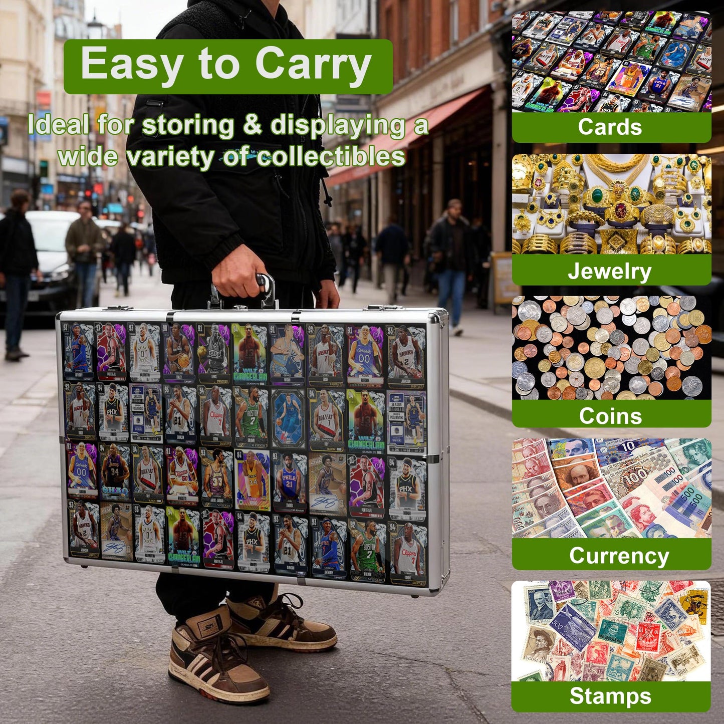 JIAYAN Trading Card Display Case: 34"x22" Aluminum Display Case with 2 Password Lock for Exhibitions - Portable Trade Show Display Table Top Showcase with Handle for Collectible Cards