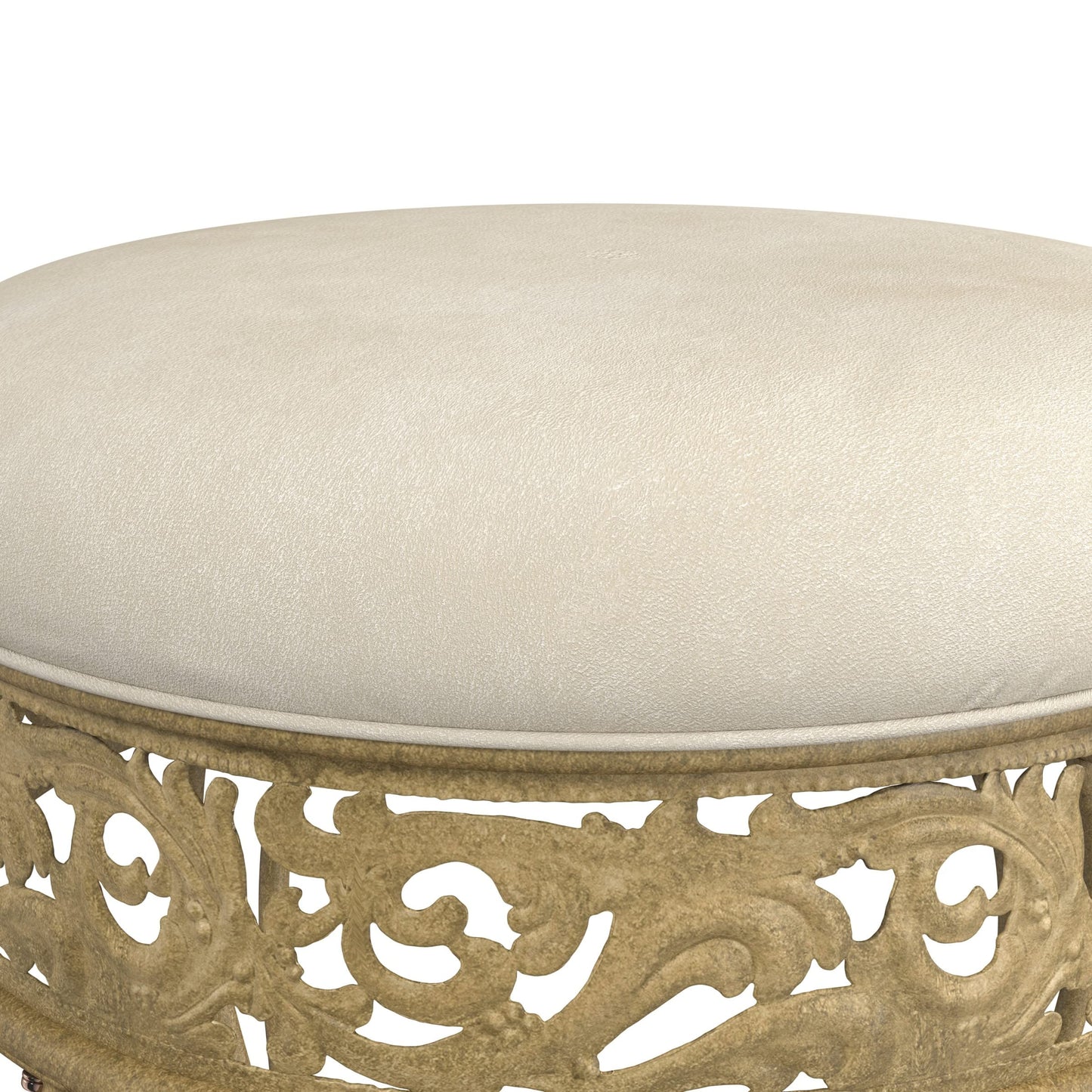 Hillsdale Villa III Backless Metal Vanity Stool with Ornate Lattice Detailing, Antique Beige