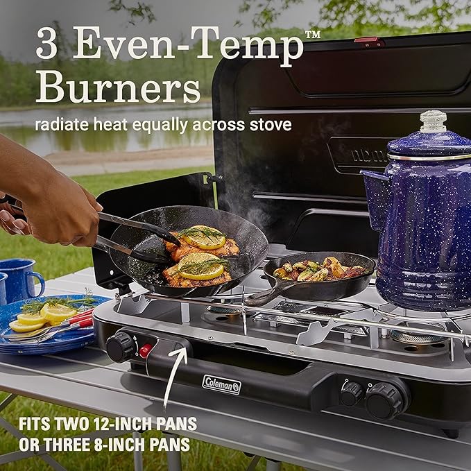 Coleman Classic 3-Burner Propane Camping Stove with InstaStart Ignition, Portable Cooktop with 3 Adjustable Burners & 28,000 BTUs of Power for Camping, Tailgating, Grilling, Hunting & More