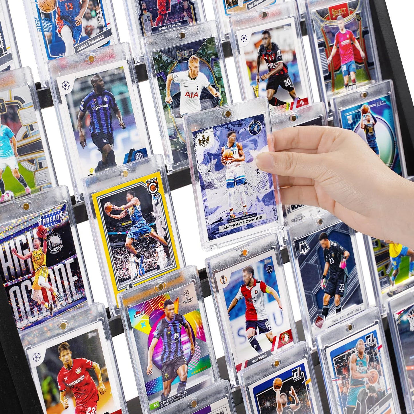 Emfogo Trading Card Display Stand, 5 Tier Sports Graded Card Display, Wooden Trading Card Display Stand for Sports Card Collection & Show, Black