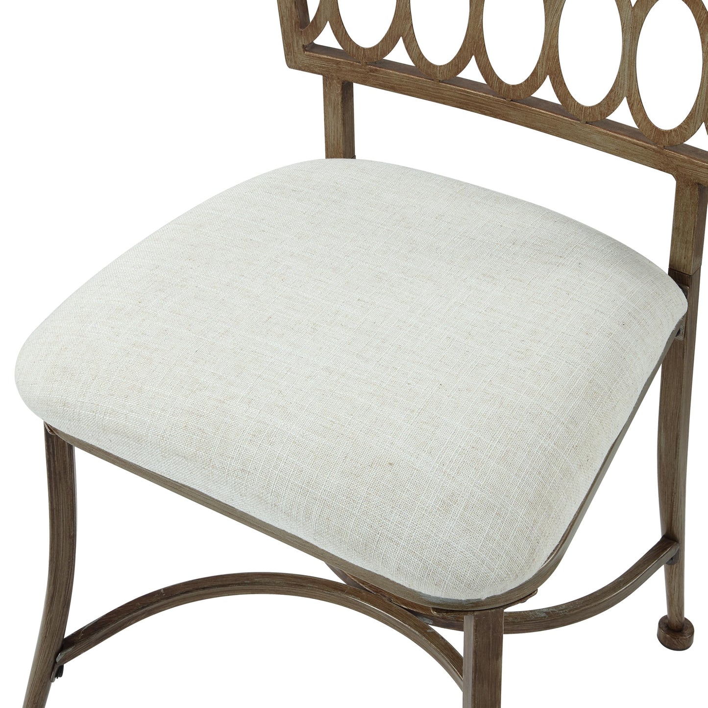 Azalea Park Golden Bronze Low Back Vanity Stool Soft Linen Upholstery, Iron Frame, Padded Cushion Bathroom & Bedroom Accent Chair