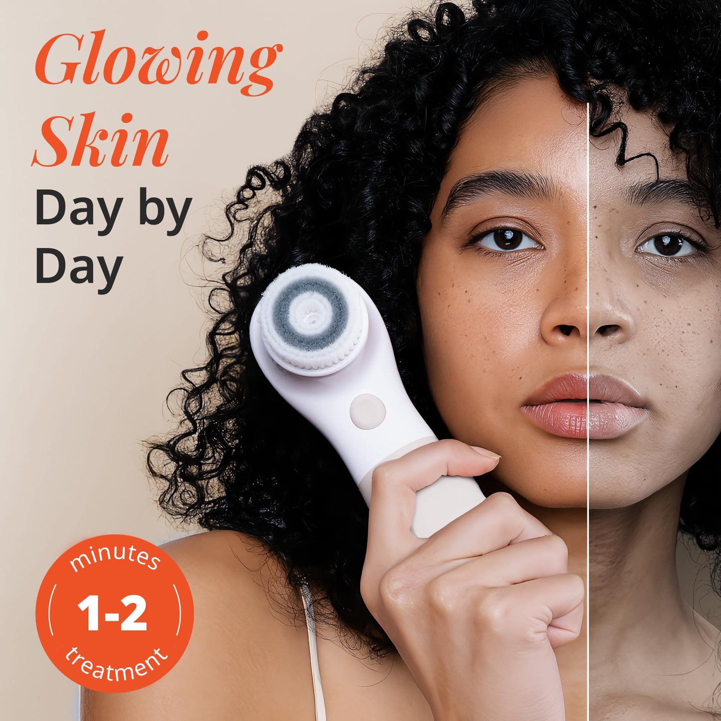 Vanity Planet Raedia Facial Cleansing Brush - Electric Facial Cleansing Brush with 4 Exfoliating Brush Heads - Waterproof, Handheld, Lightweight for Face Scrubber and Exfoliating Face - Warm Grey