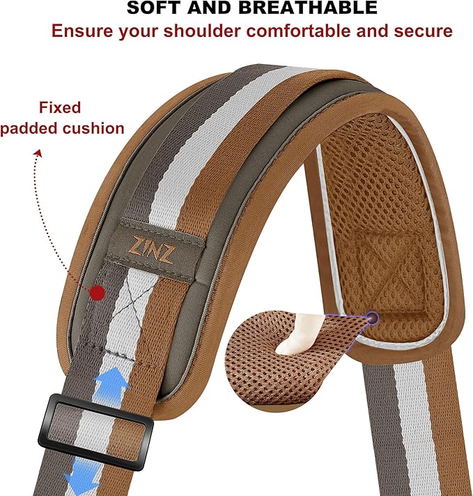 ZINZ 60" Universal Bag Strap with Ultra-Thick Fixed Breathable Pad Adjustable Heavy-Duty Shoulder Strap for Laptop Bag Crossbody Luggage Gym Bag Camera Bag and More -TW01B07