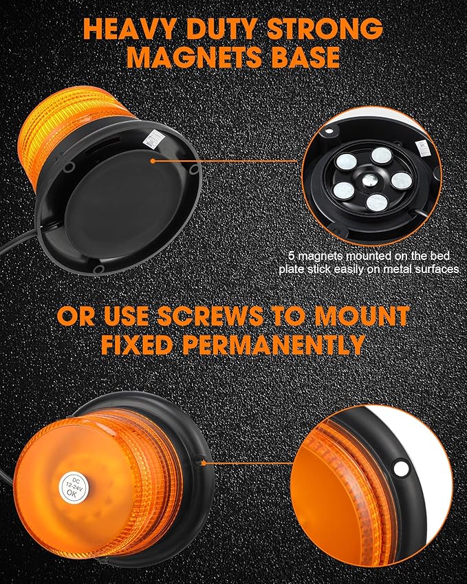 Leelosp 4 Pack 60 LED Amber Beacon Strobe Lights, 12v-24v Amber Warning Safety Flashing Beacon Strobe Light with Magnetic and 16ft Straight Cord for Truck Vehicle Forklift Tractor Golf Carts Utv Car