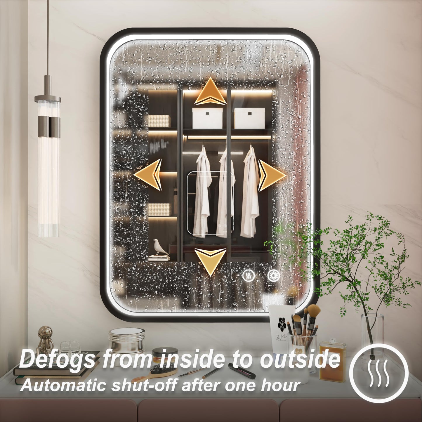 JSneijder 24"x32" LED Bathroom Mirror with Lights, Black Aluminum Frame