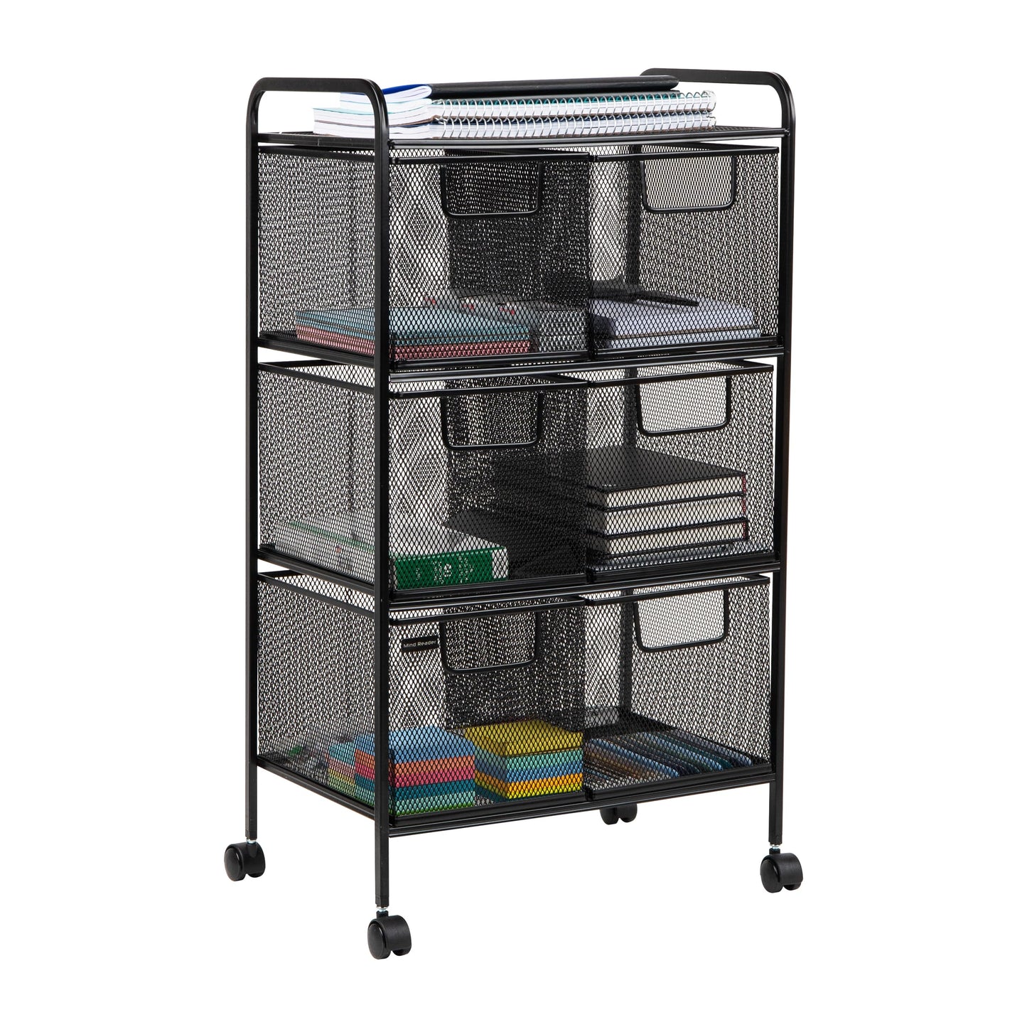 Mind Reader Multipurpose Rolling Cart with Drawers, Office Storage Organizer, Utility Cart, Metal Mesh, Black