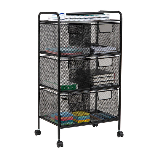 Mind Reader Multipurpose Rolling Cart with Drawers, Office Storage Organizer, Utility Cart, Metal Mesh, Black