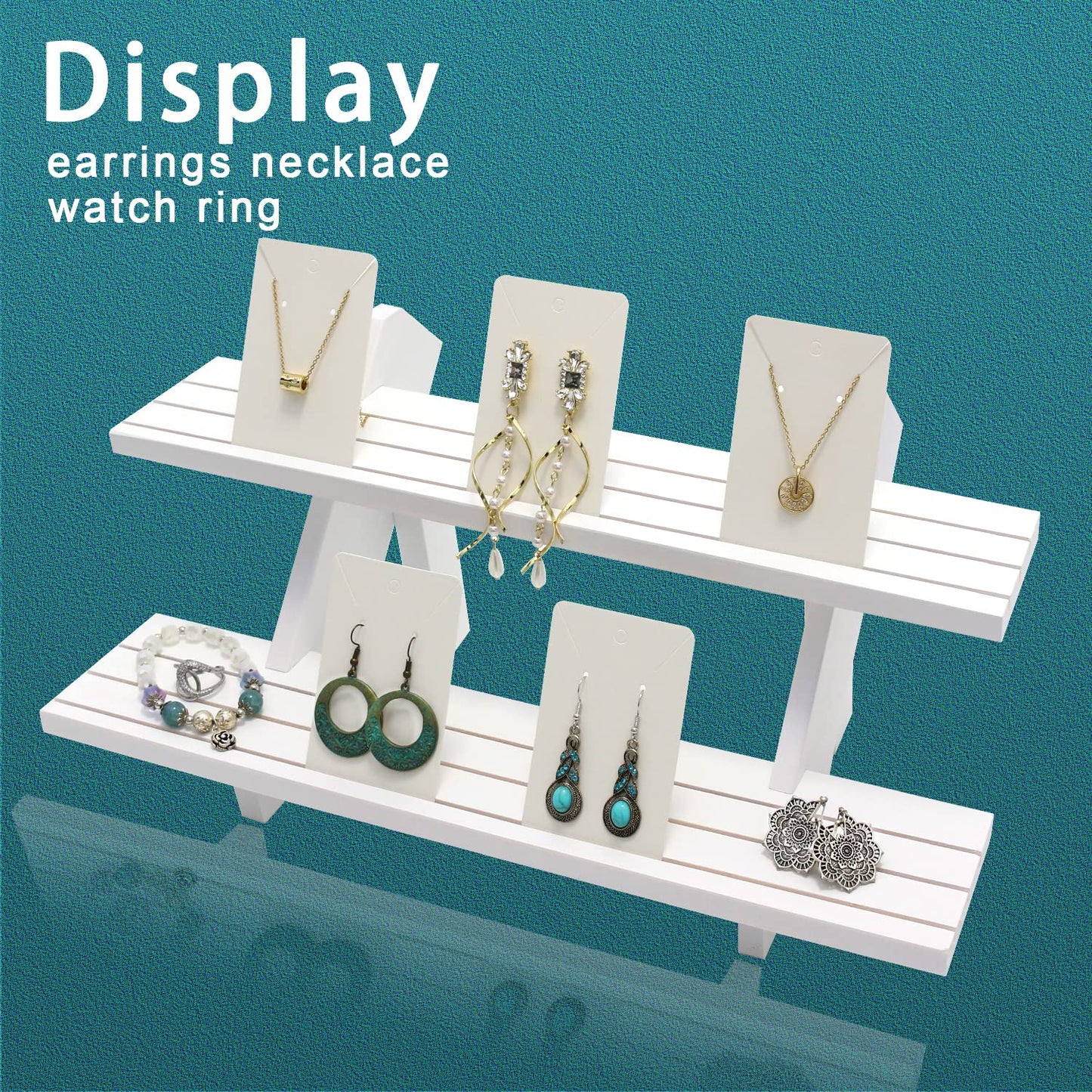 Auroal 2 Tier Earring Display Stands for Selling, Retail Display Riser Earring, Ring Holder Stand, Removable Countertop Small Merchandise Display Stand, for Figures,Cupcake, Photo (White)