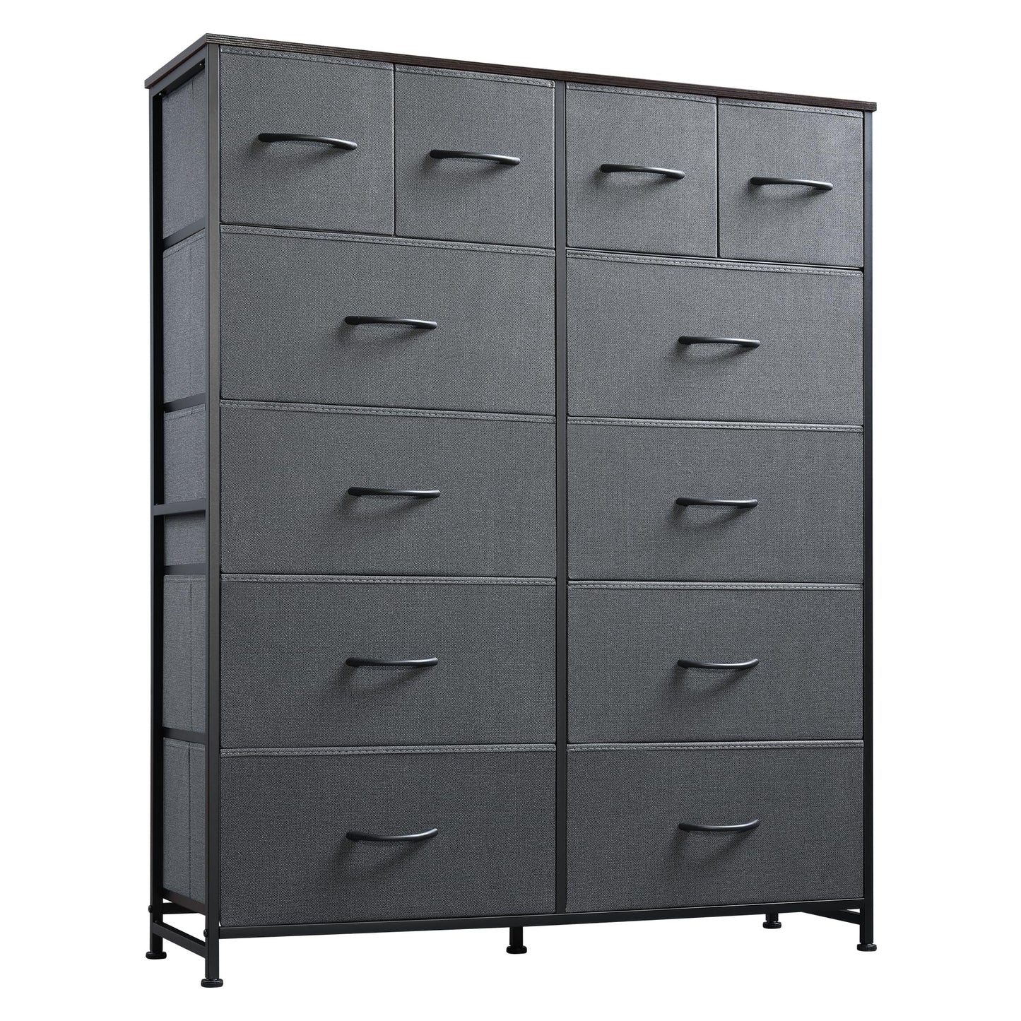 WLIVE Tall Dresser for Bedroom with 12 Drawers, Chests of Drawers, Fabric Dressers for Closet, Living Room, Storage Dresser Organizer with Wood Top, Steel Frame, Dark Grey