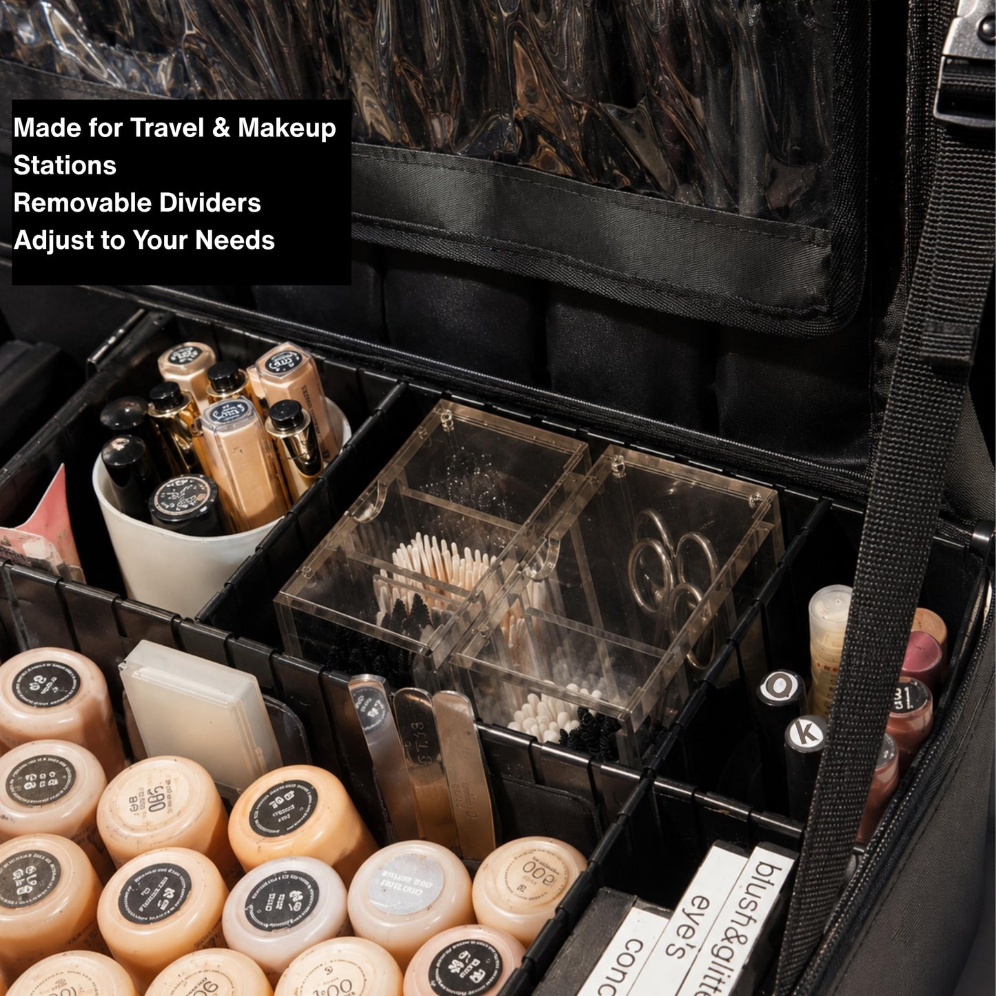 OR KO Dark Acrylic Makeup Organizer Box with Magnetic Lid Cover - 3 Compartment Acrylic Makeup Brush Holder & Cosmetic Organizer for Disposable Makeup Applicators, Brushes, & Mascara Wands