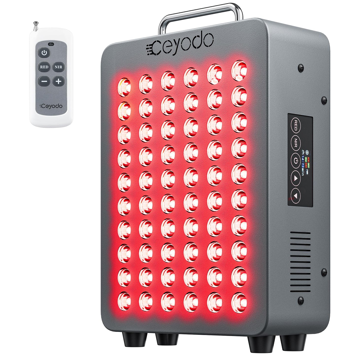 Red Light Therapy, 4 Chip LED Infrared Light Panel with Near-Infrared Light 630nm 660nm 850nm 940nm, 138W High Power 60 LED Red Light Device for Body, Face, Includes Hanging Kit & Handle, Gray