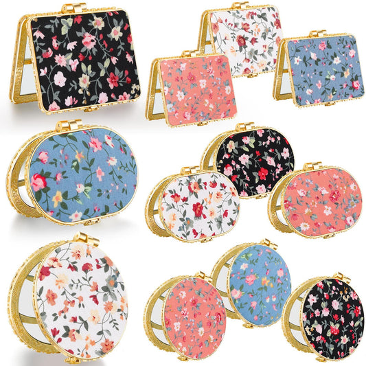Blulu 24 Pcs Compact Mirrors for Purse Bulk Small Flower Pocket Mirrors Folding Mini Floral Compact Mirror Retro Vintage Gifts for Mother's Day Women Travel Tea Party Birthday Makeup(Gold Edge)