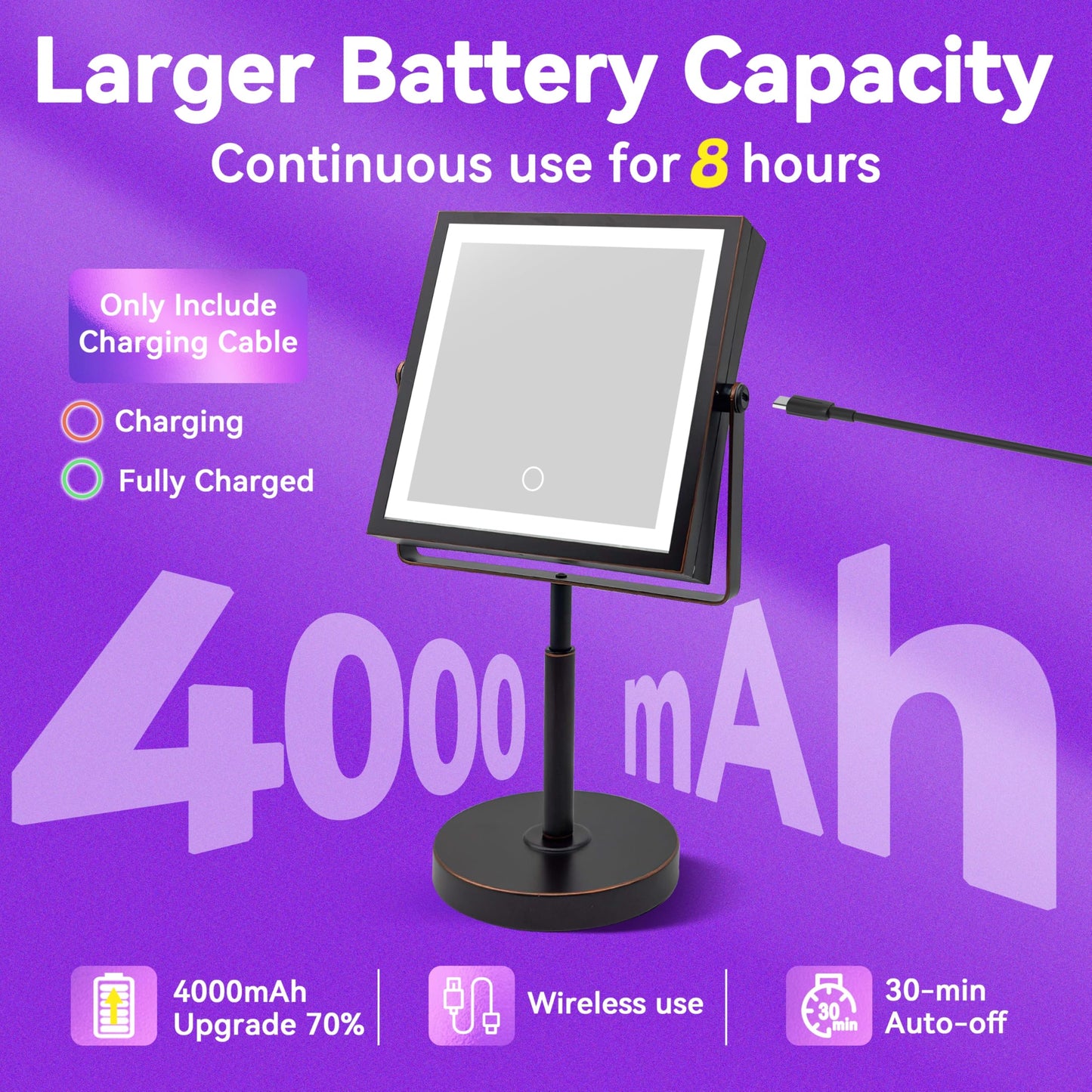 Basitool JIONIESIM Series 1X/10X Makeup Mirror with Lights, Double Sided Lighted Magnifying Mirror with 3 Colors, Height & Brightness Adjustable, Rechargeable 4000mAh Vanity Mirror (Oil Rubbed Bronze)