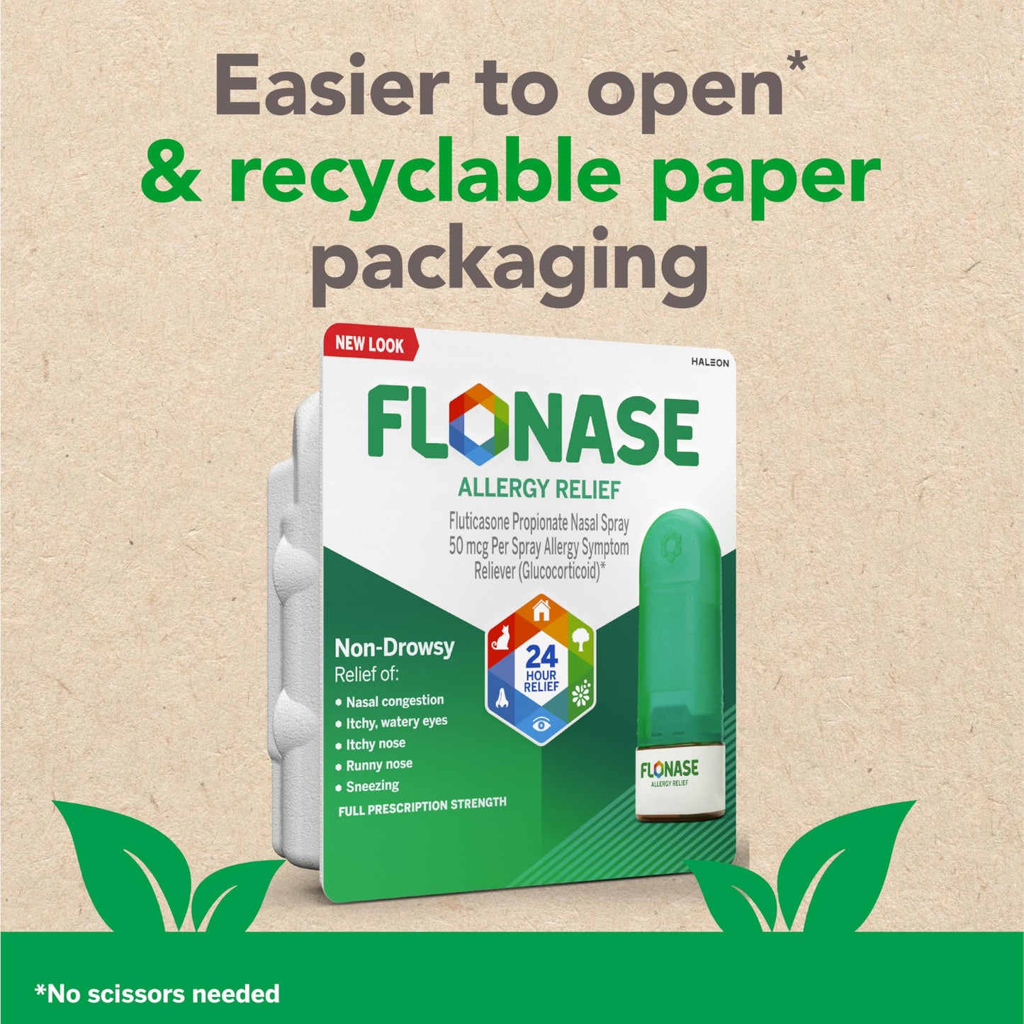 Flonase Allergy Relief Nasal Spray Fluticasone Propionate, 24-Hour Non-Drowsy Multi-Symptom Relief 144 Sprays, Bonus Pack of Tissues