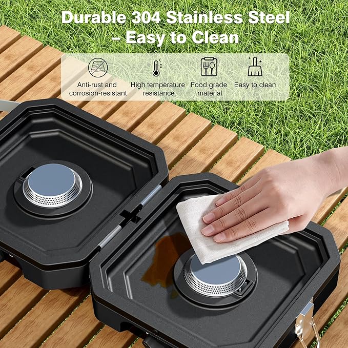Camping Stove Portable Propane Camp Stove with 3 Pot Set, 2 Burners Foldable Gas Stove with Independently Adjustable Heat,Camping Stove Propane for Outdoor Cooking,Tailgating & Backyard Gathering,BBQ