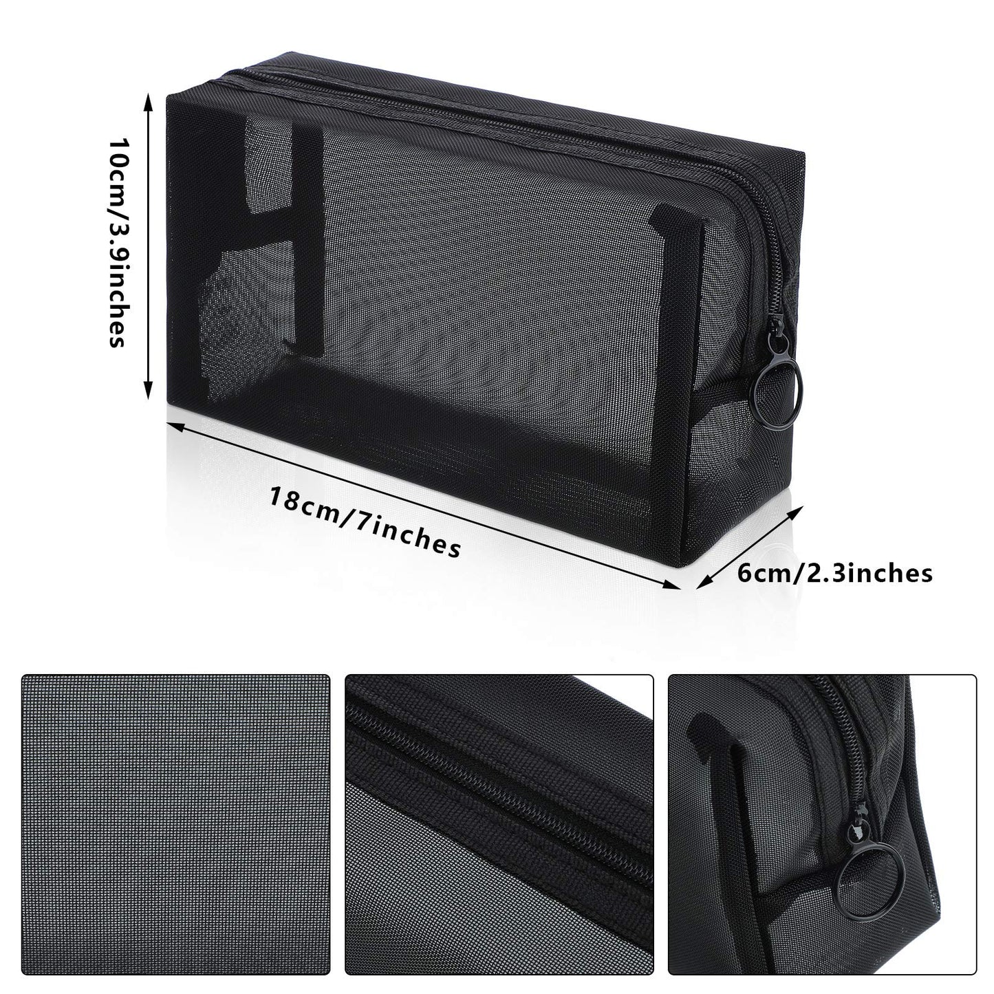 Frienda 10 Pieces Mesh Makeup Bag Portable Mesh Cosmetic Bag Black Zipper Pouch Breathable Travel Toiletry Bag for Home Offices Travel Accessories Organizer