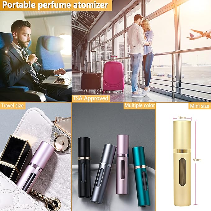 Perfume Travel Refillable Bottle - 5ML Pocket Perfume Atomizer, Travel Perfume Atomizer, Portable Perfume Sprayer for Women and Men (Gold)